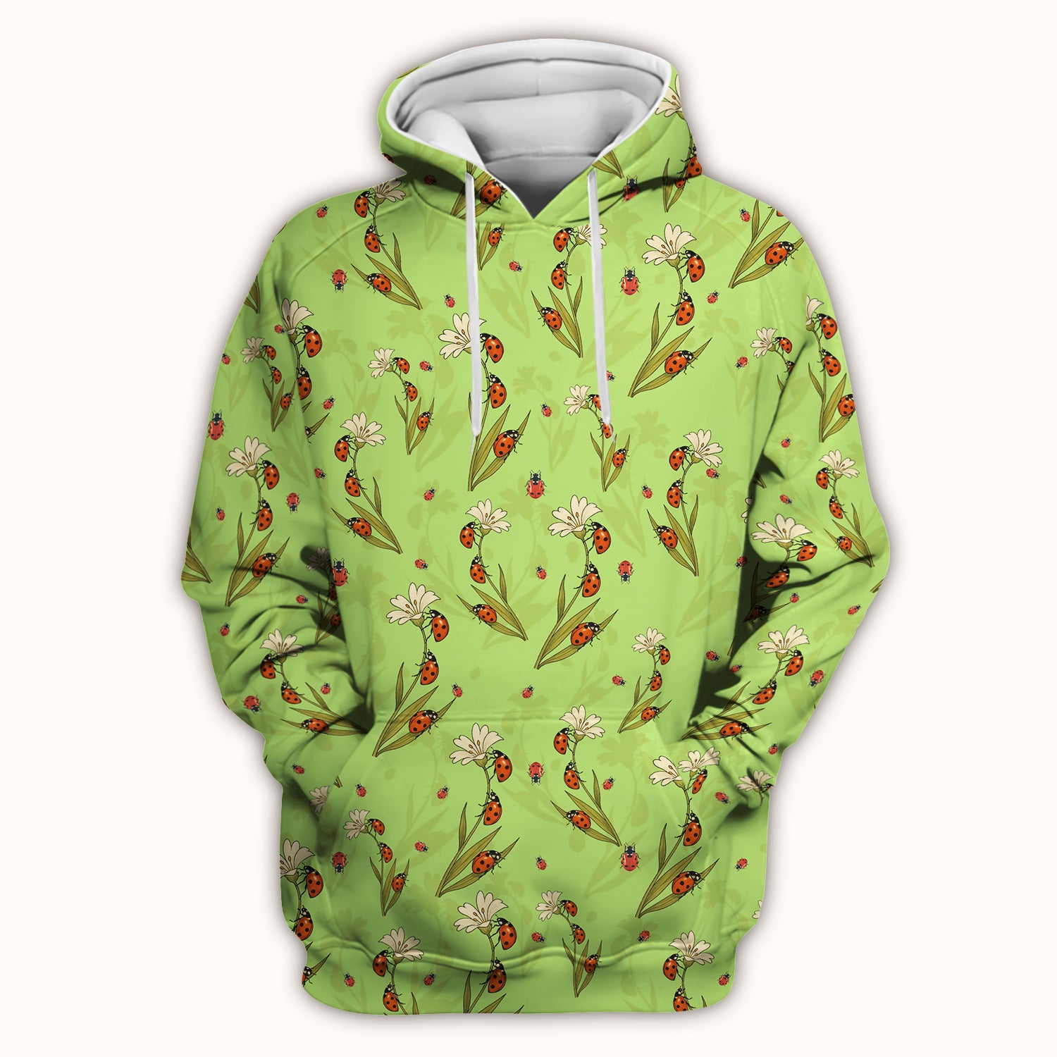Fresh Daisy Ladybug Garden Pattern Scrub Top, Comfortable Scrubs For Nurses
