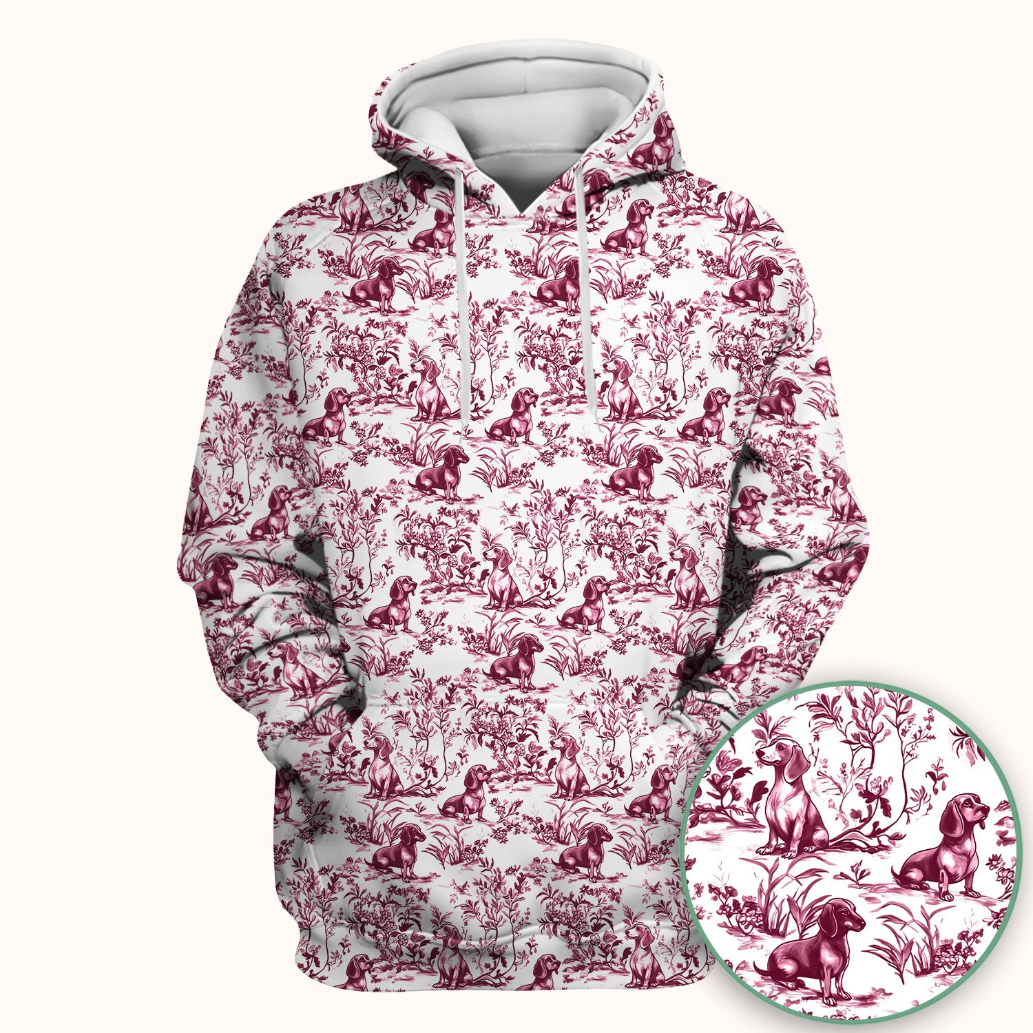 Toile de Jouy Dog Scrub Top – Elegant Blue Dachshund Pattern – Cute Medical Uniform for Nurses, Vets, and Animal Care Workers