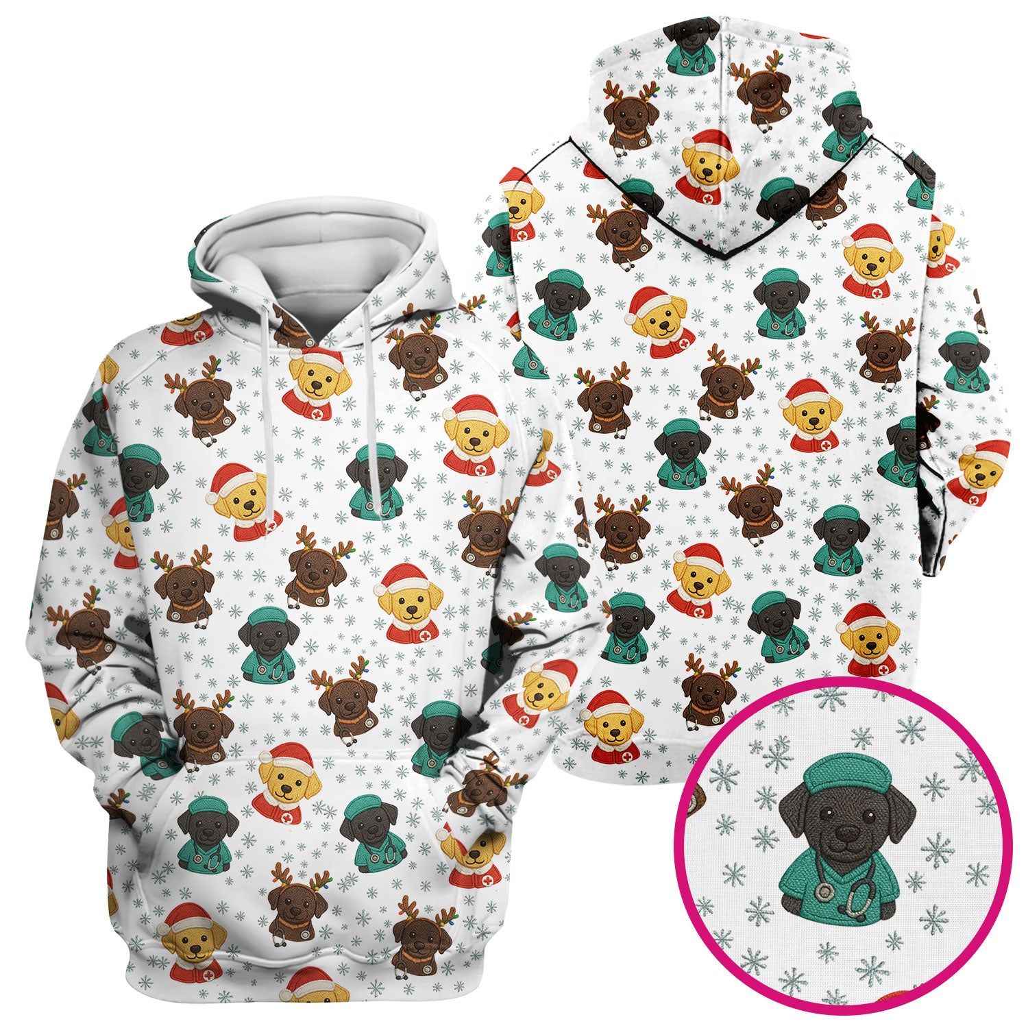 Christmas Dog Pattern Scrub Top, Cute Puppy Nurse Scrub Shirt, Holiday Nursing Uniform