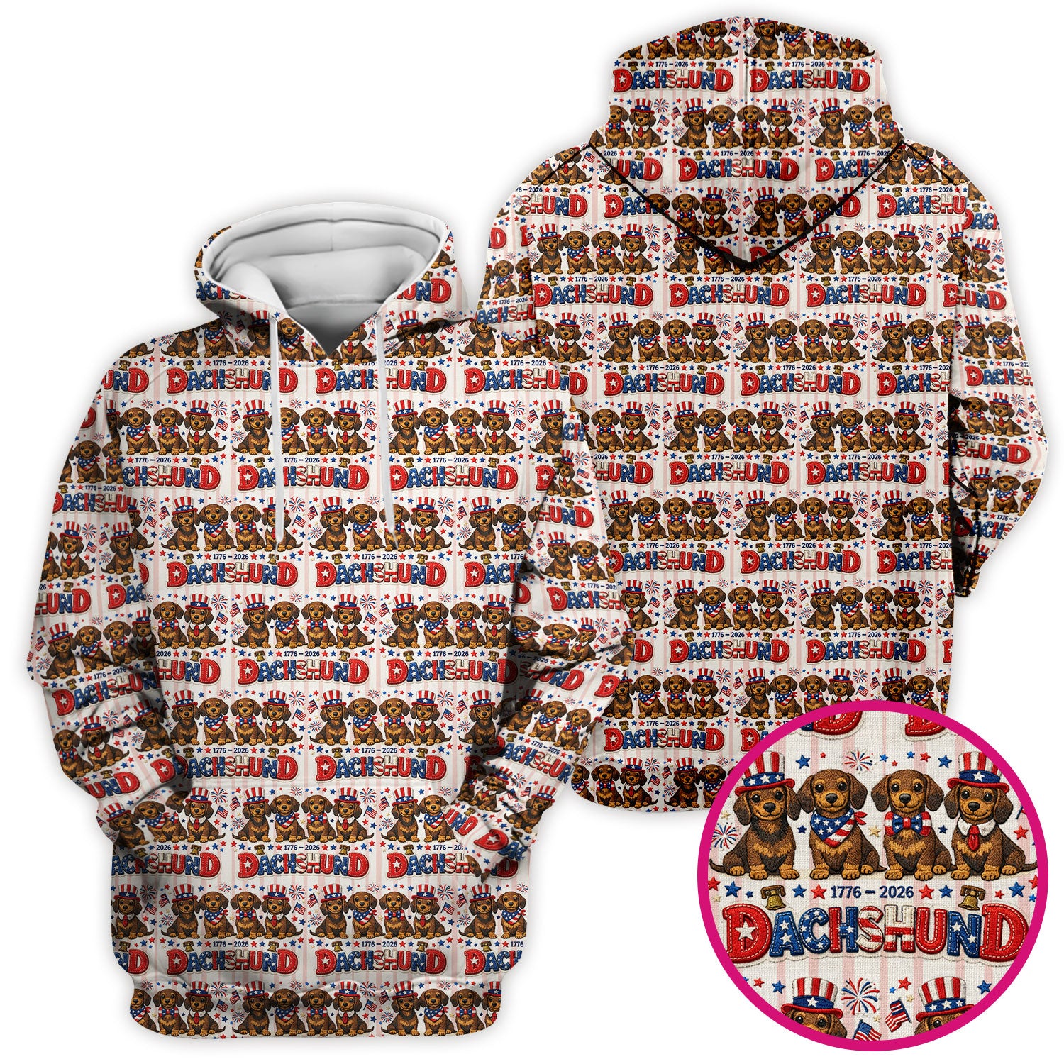 Patriotic Dachshund Fireworks Pattern Scrub Top, Comfortable Scrubs for Nurses