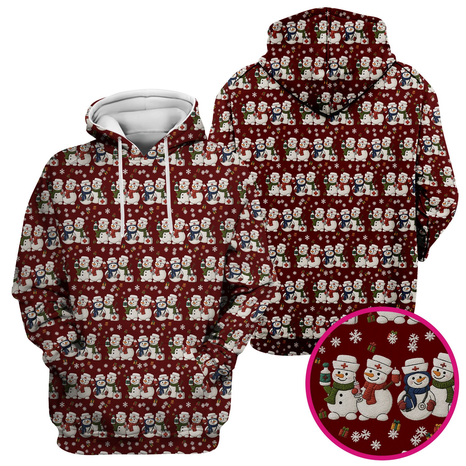 Cute Christmas Snowman Nurse Pattern Scrub Top, Breathable Fabrics Nursing Uniform