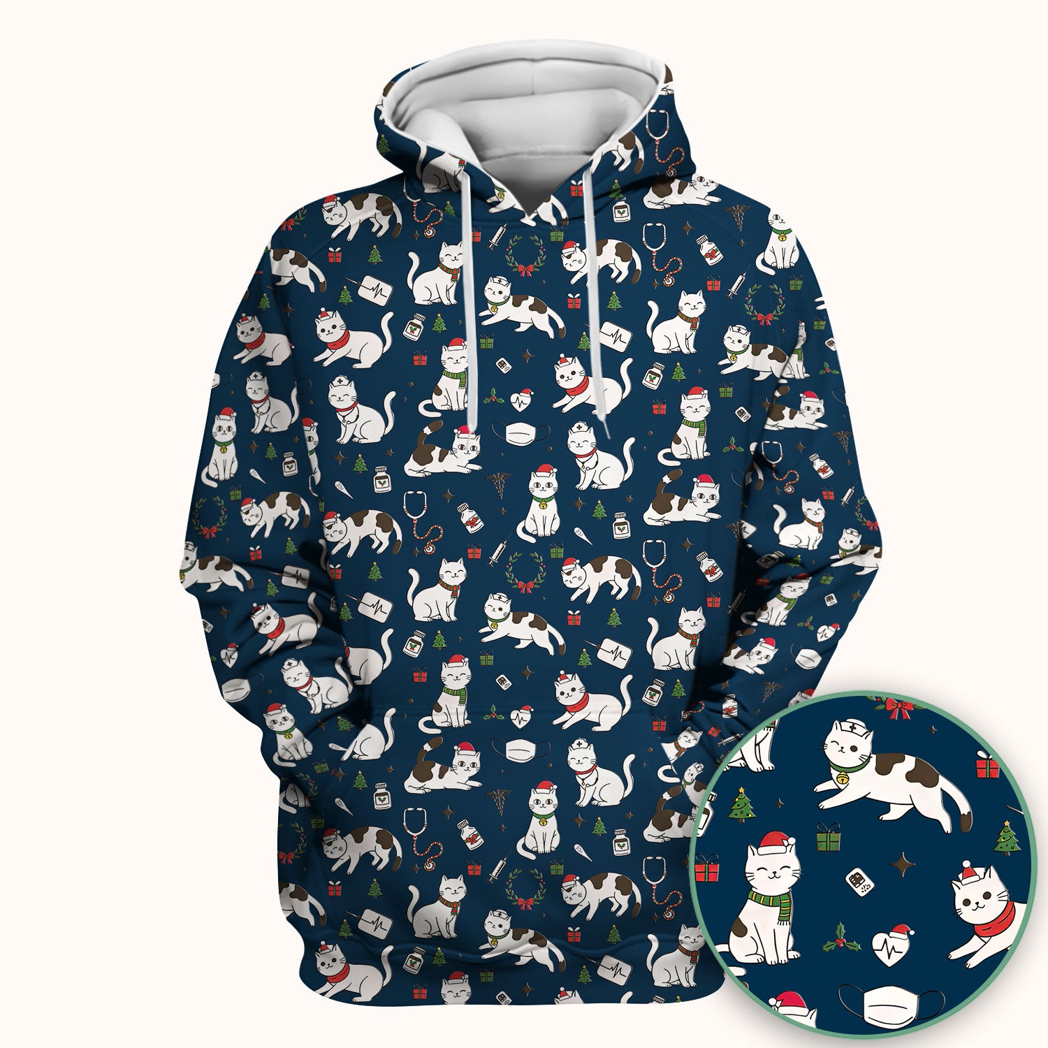 Christmas Cat Scrub Top – Festive Nurse & Holiday Kitty Pattern – Cute Medical Uniform for Nurses, Vets and Healthcare Workers
