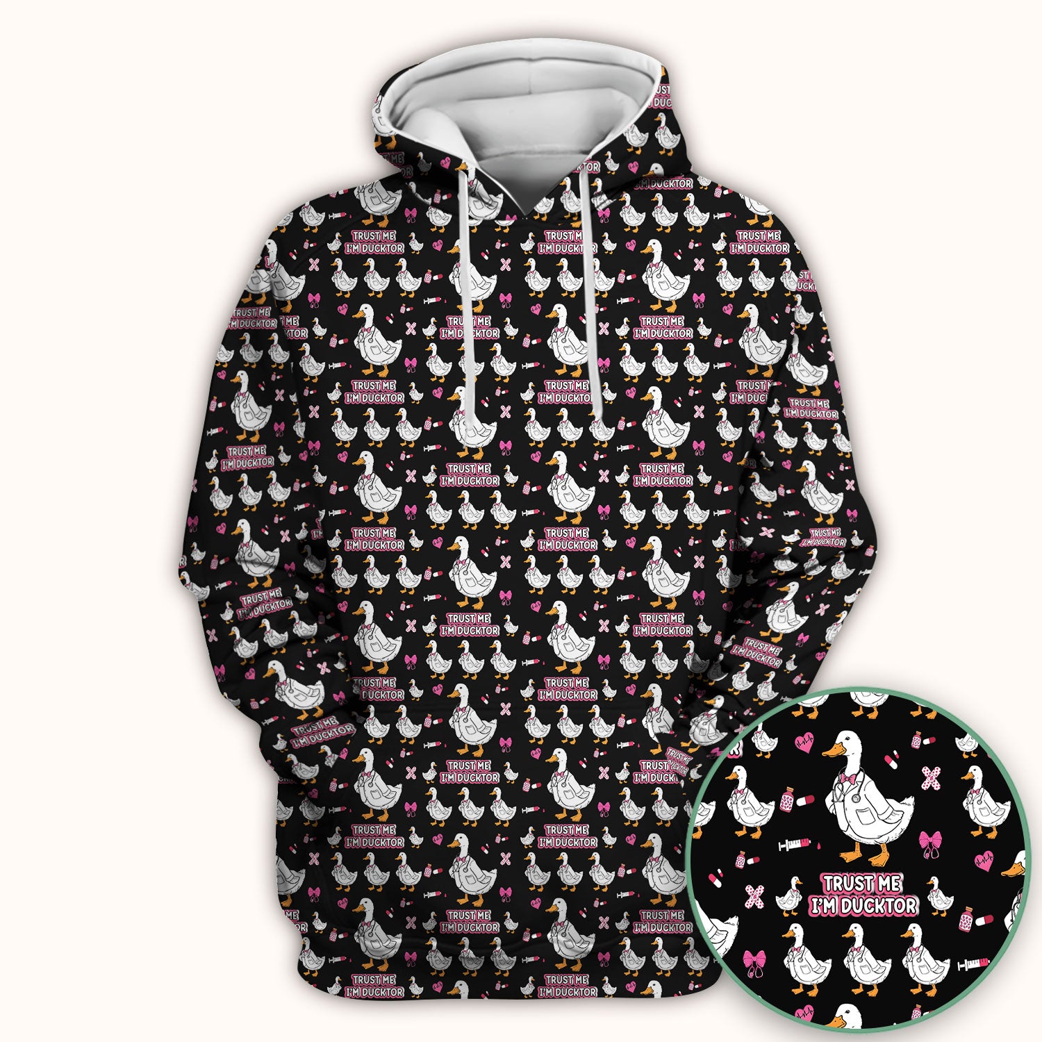 Trust Me I'm Ducktor Scrub Top, Funny Duck Pattern Scrub Shirt, Breathable Fabrics Nursing Uniform For Women