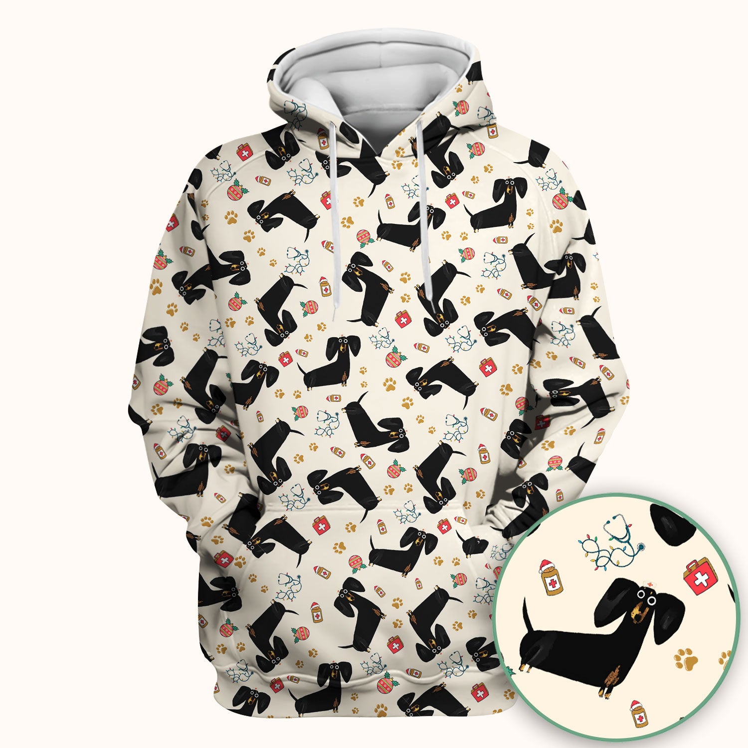 Funny Black Dachshund Scrub Top for Nurses - Cute Wiener Dog Medical Shirt - Puppy Lover Nursing Gift for Women
