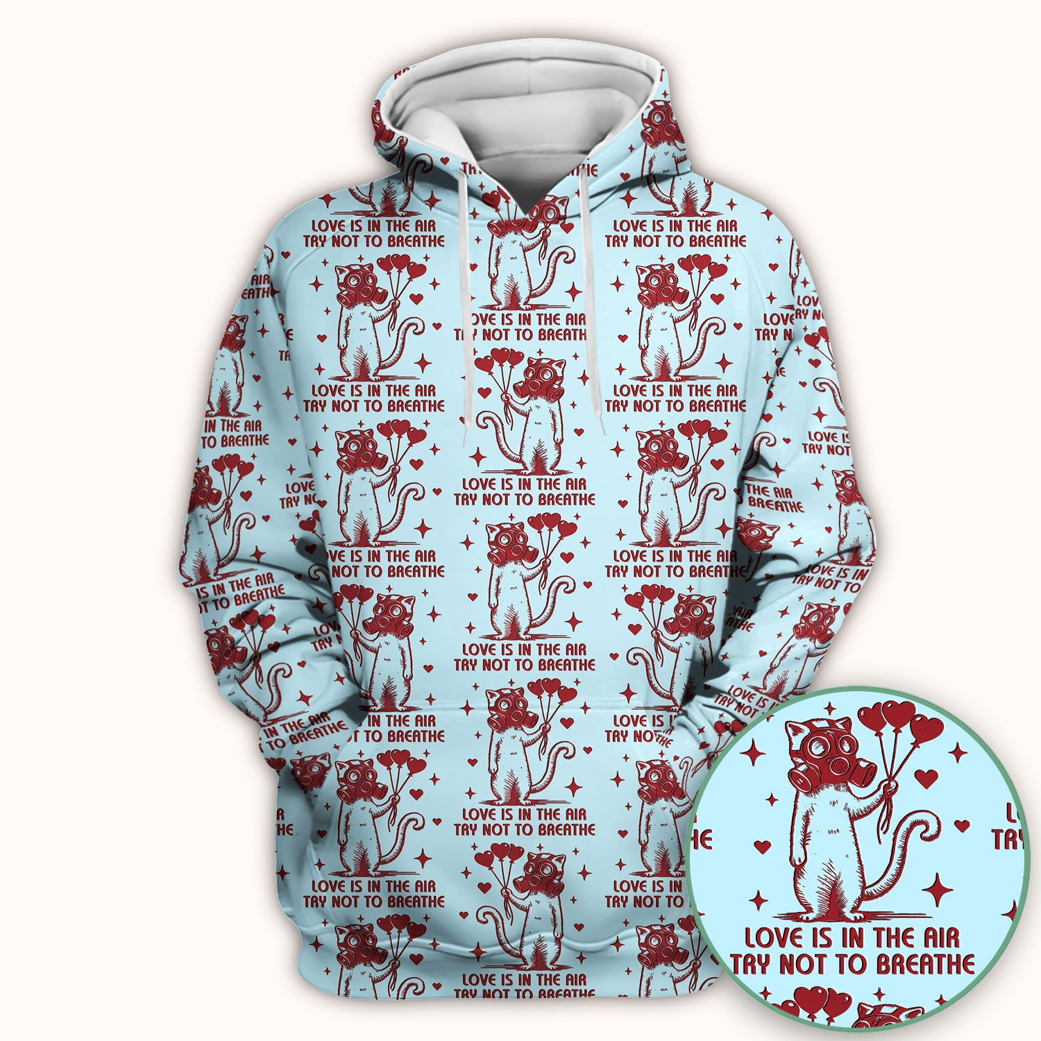 Gas Mask Cat Heart Balloon Valentine Print Scrub Top, Comfortable Scrubs for Nurses