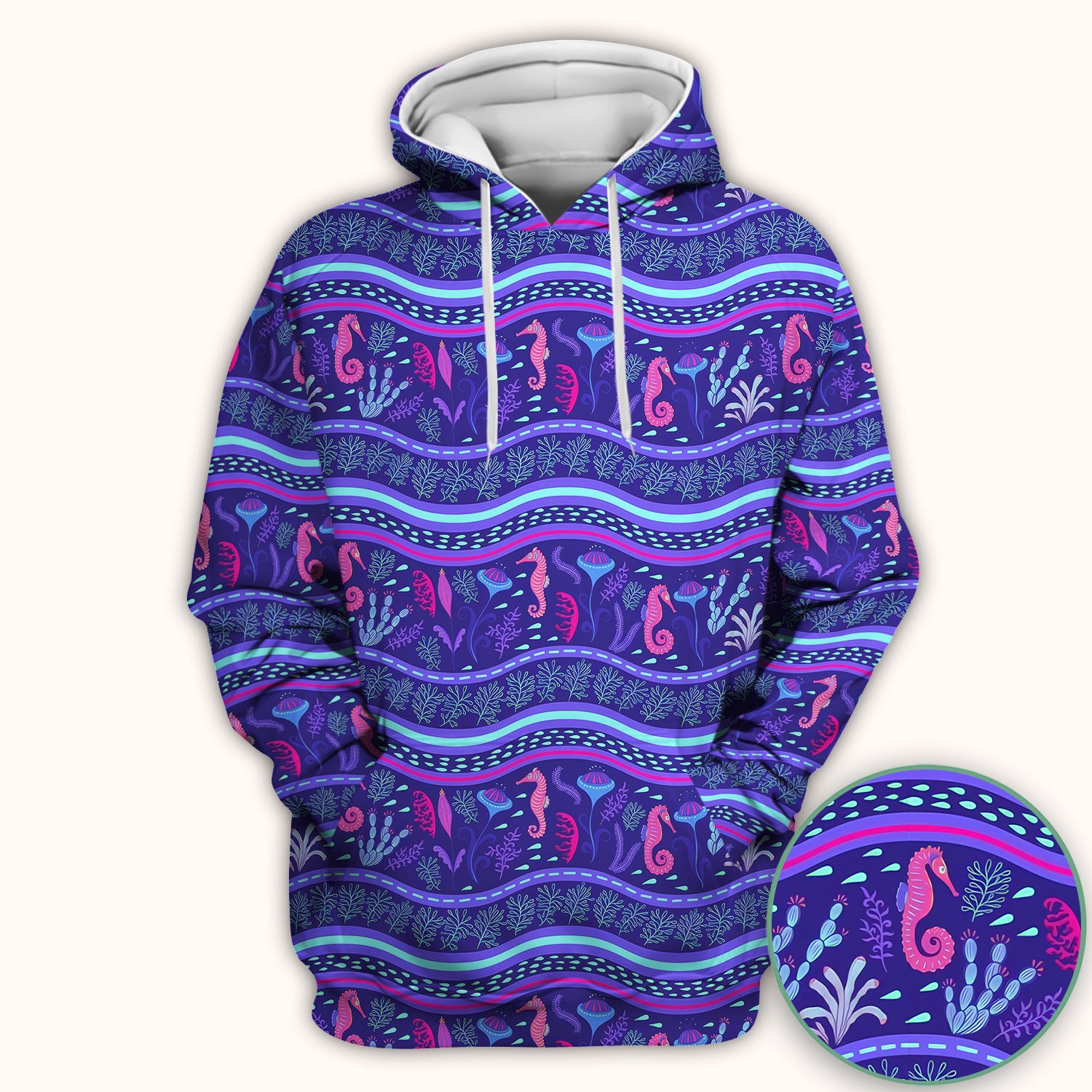 Purple Seahorse Ocean Pattern Scrub Top, Comfortable Scrubs for Nurses