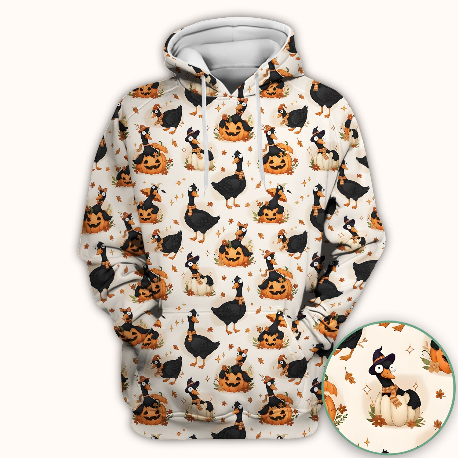 Pumpkin Black Goose Print Scrub Top, Comfortable Scrubs for Nurses
