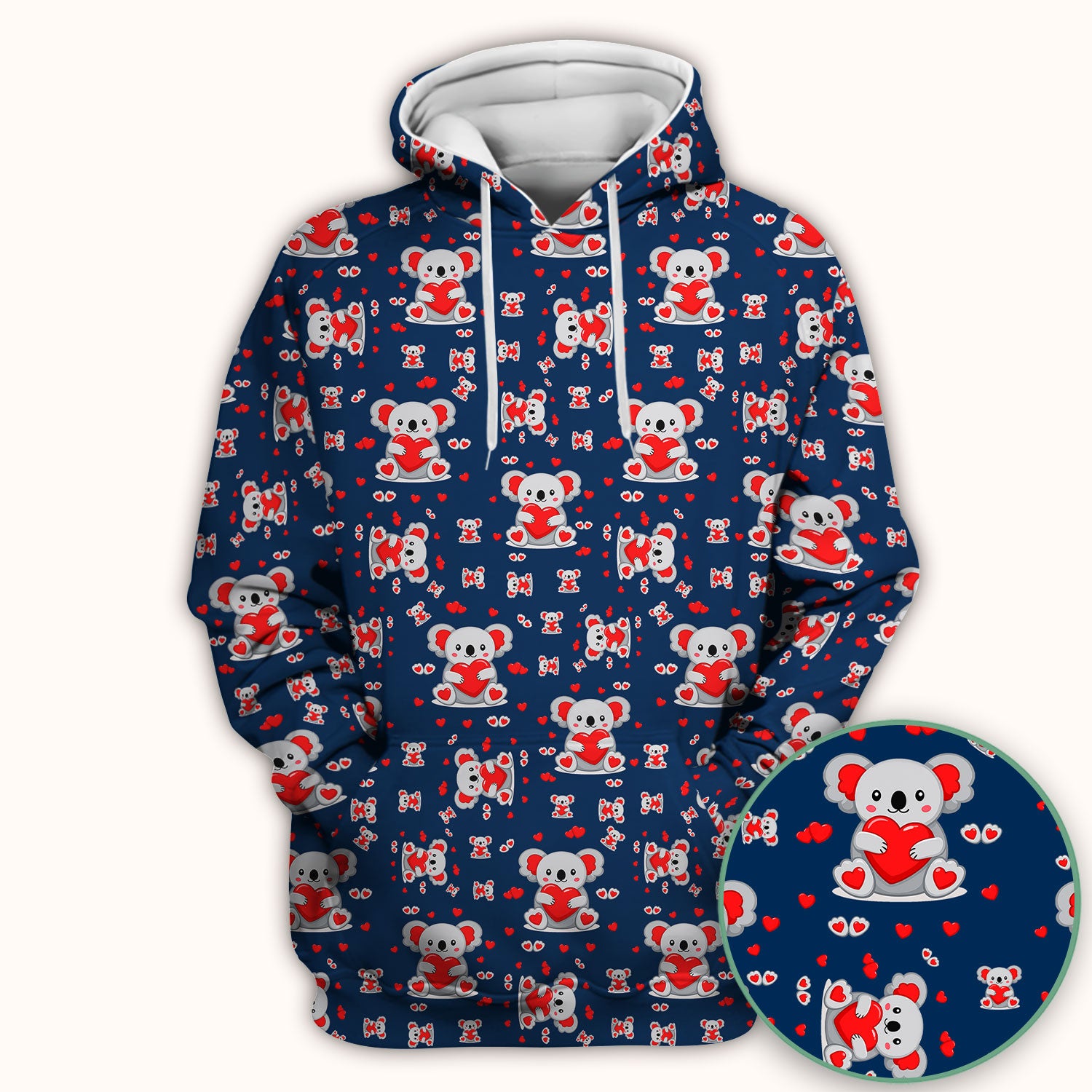 Valentine Cute Koala Heart Pattern Nurse Shirt, Comfortable Scrubs for Nurses