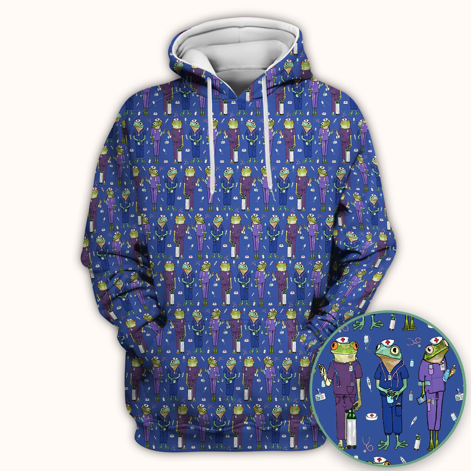 Funny Frog Nurse Pattern V Neck Scrub Top for Healthcare Workers