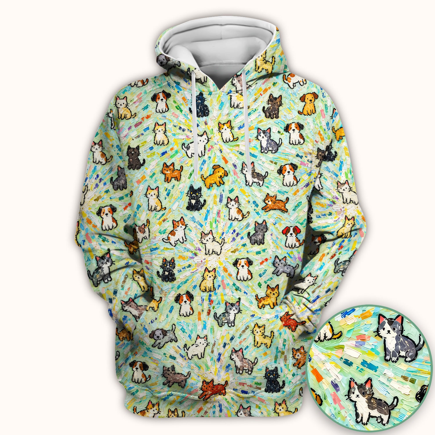 Colorful Cats Dogs Doodle Pattern Scrub Top, Comfortable Scrubs for Nurses