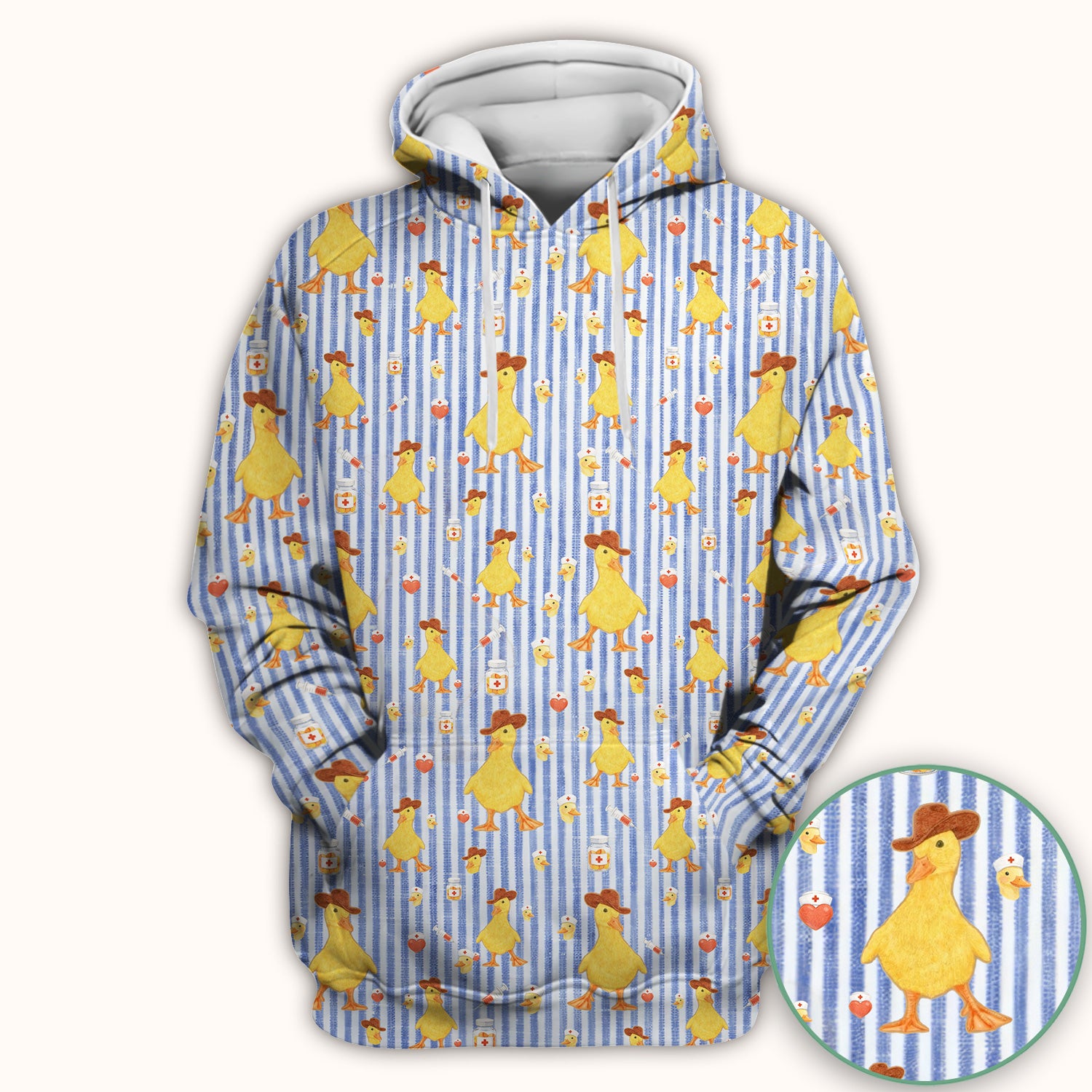 Cowboy Ducktor Vertical Stripe Pattern Scrub Top, Comfortable Scrubs for Nurses