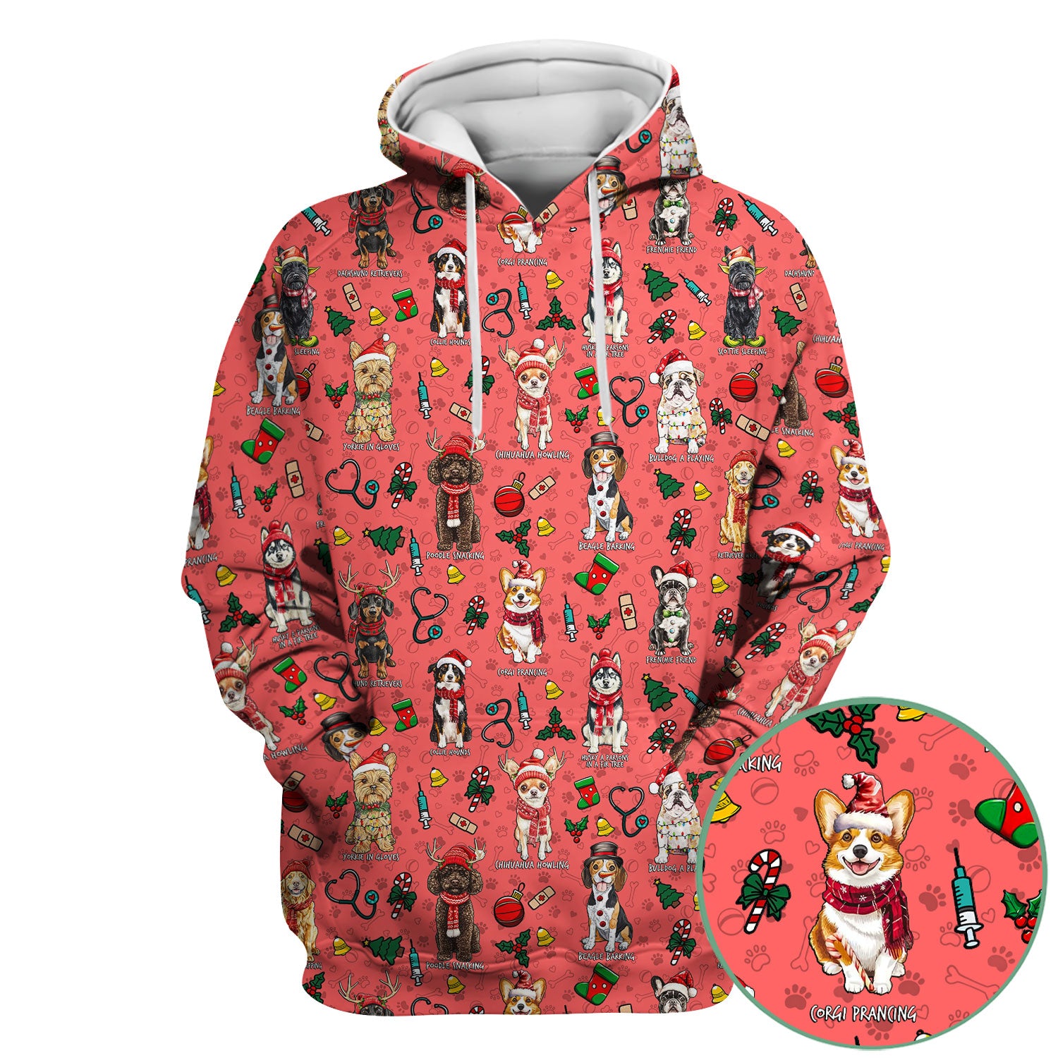 Cute Christmas Dog Scrubs for Nurses - Corgi, Dachshund, Husky, Poodle & Labrador - Funny Holiday Medical Scrub Top for Women