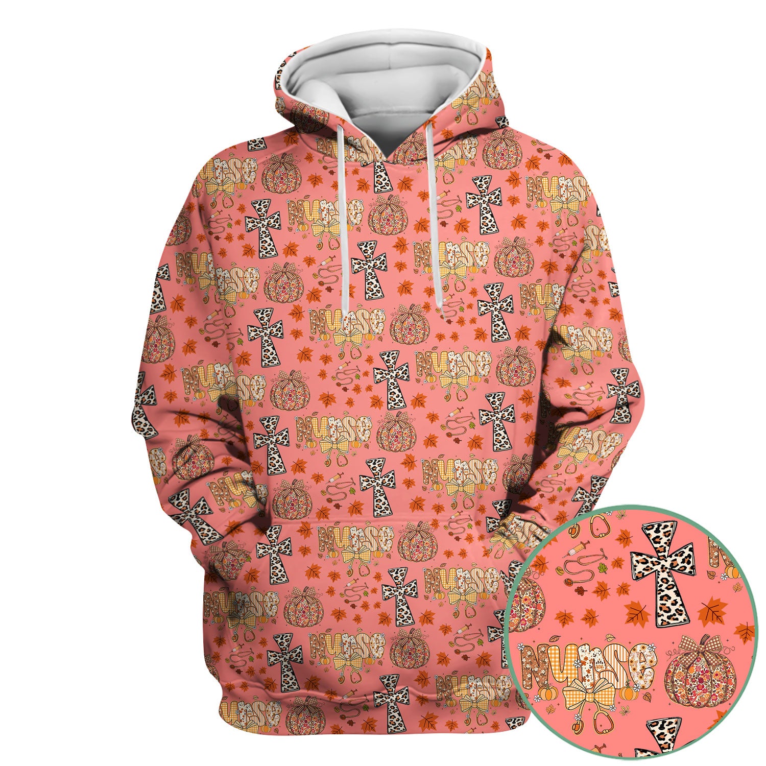 I Will Praise Him In Every Season - Boho Pumpkin Leopard Cross Fall Scrub Top for Nurse - Thanksgiving Med Uniform for Women