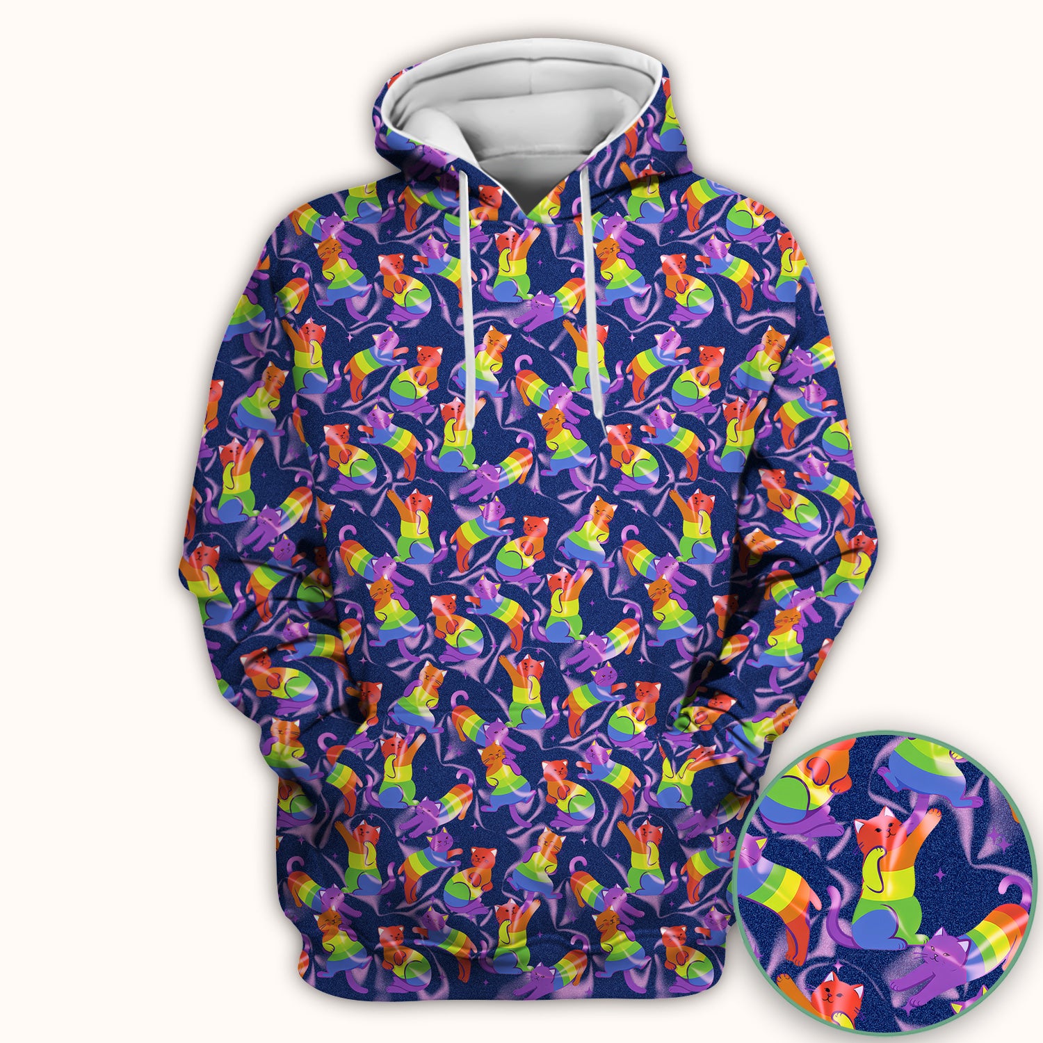 Rainbow Pride Cat Pattern Scrub Top, Breathable Fabrics Nursing Uniform
