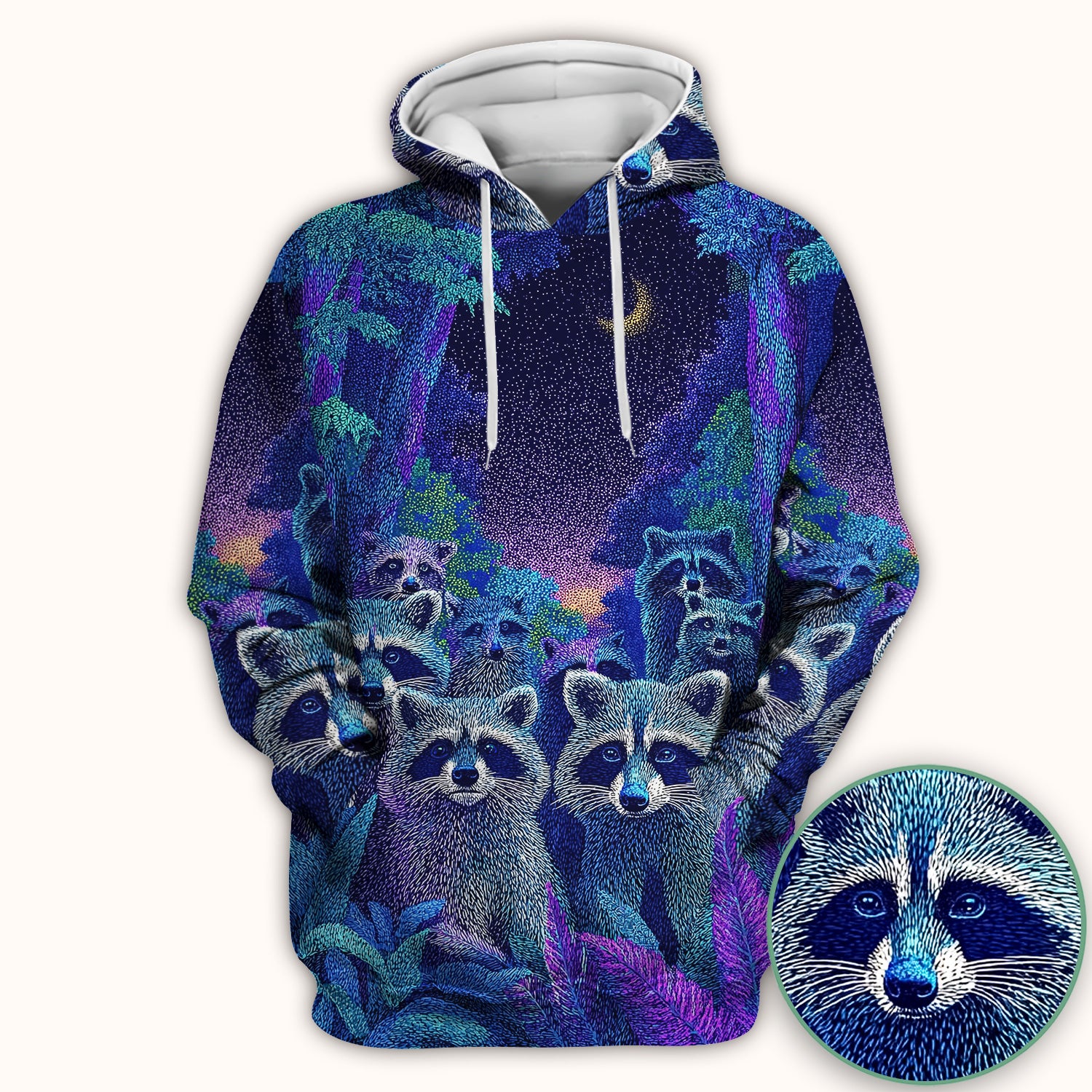 Moonlit Raccoon Pattern Scrub Top, Comfortable Scrubs for Nurses