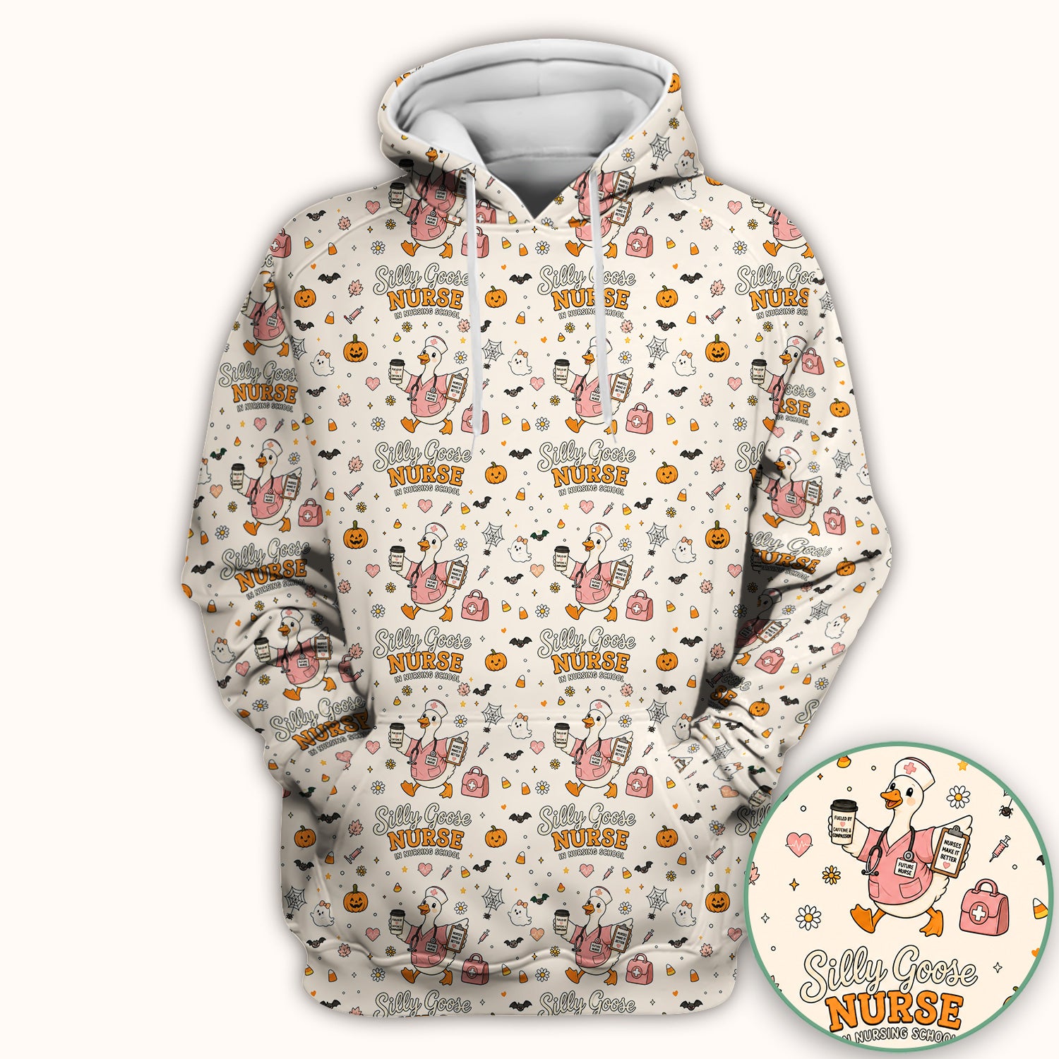 Funny Halloween Silly Goose Pattern Scrub Top, Comfortable Scrubs for Nurses