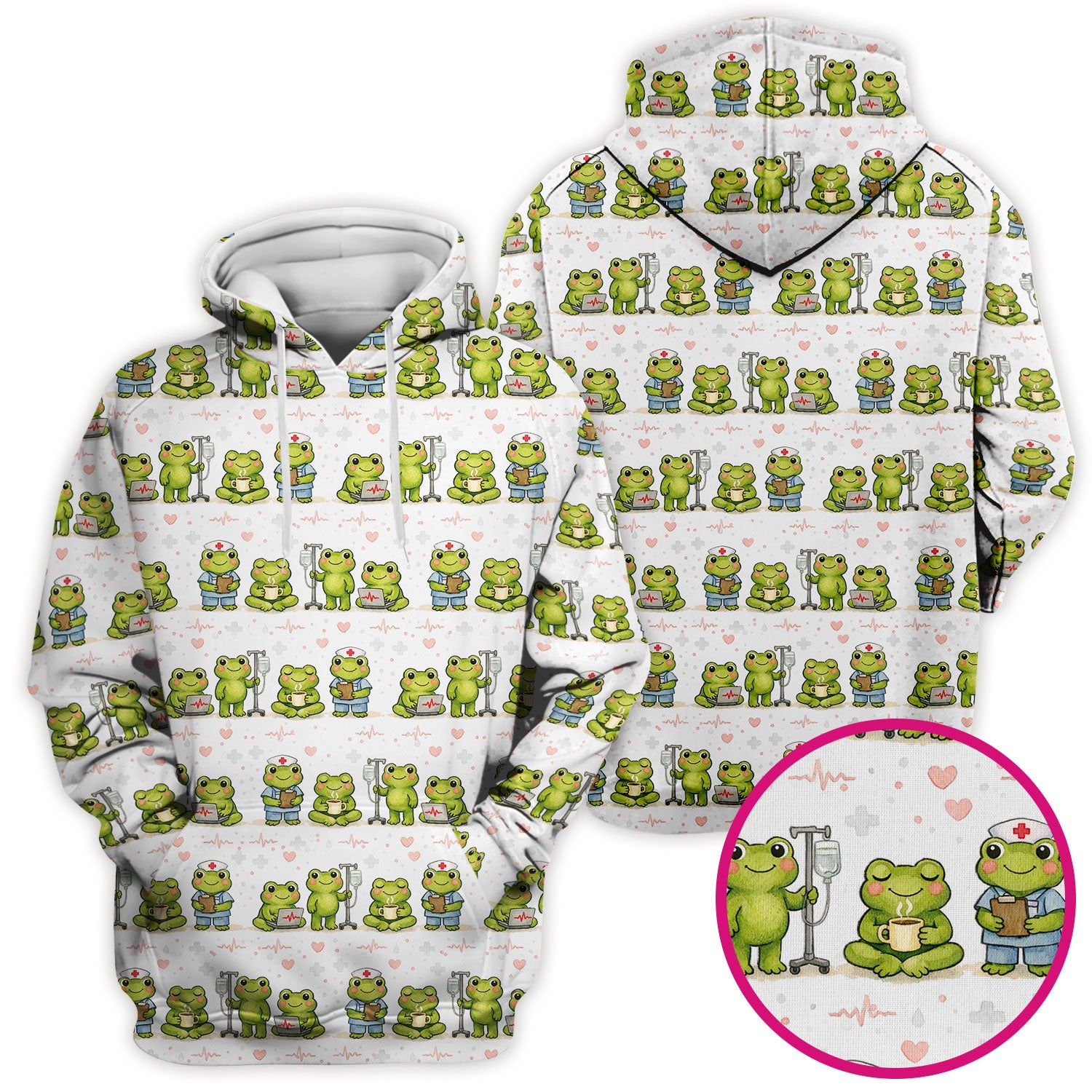 Adorable Frog Nurse Various Poses Print Scrub Top, Comfortable Scrubs for Nurses