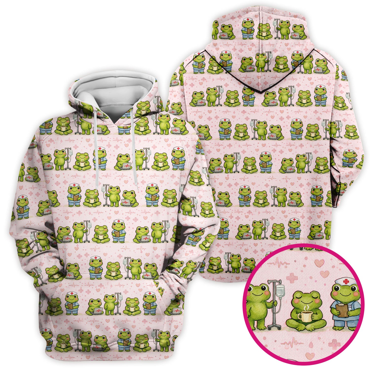 Adorable Frog Nurse Various Poses Print Scrub Top, Comfortable Scrubs for Nurses