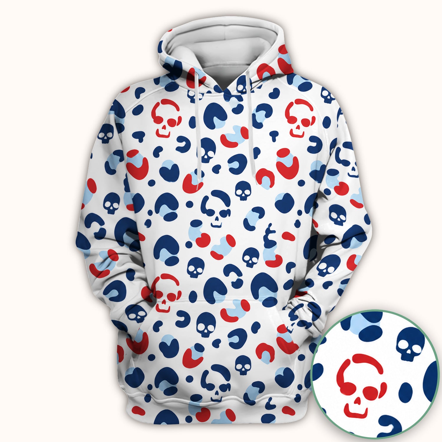 Red Blue Skull Leopard Pattern Scrub Top, Comfortable Scrubs for Nurses