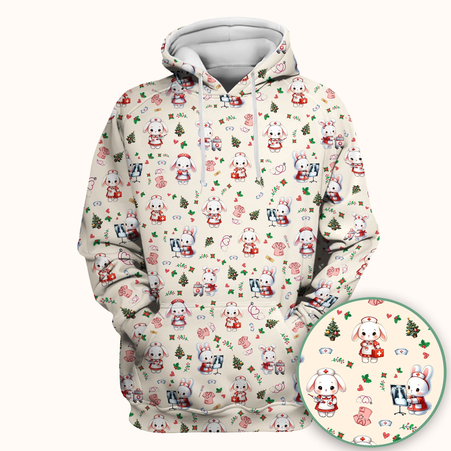 Cute Bunny Scrub Top for Nurse - Adorable Christmas Rabbit Shirt - Funny Holiday Medical Shirt Gift for Women RN LPN CNA