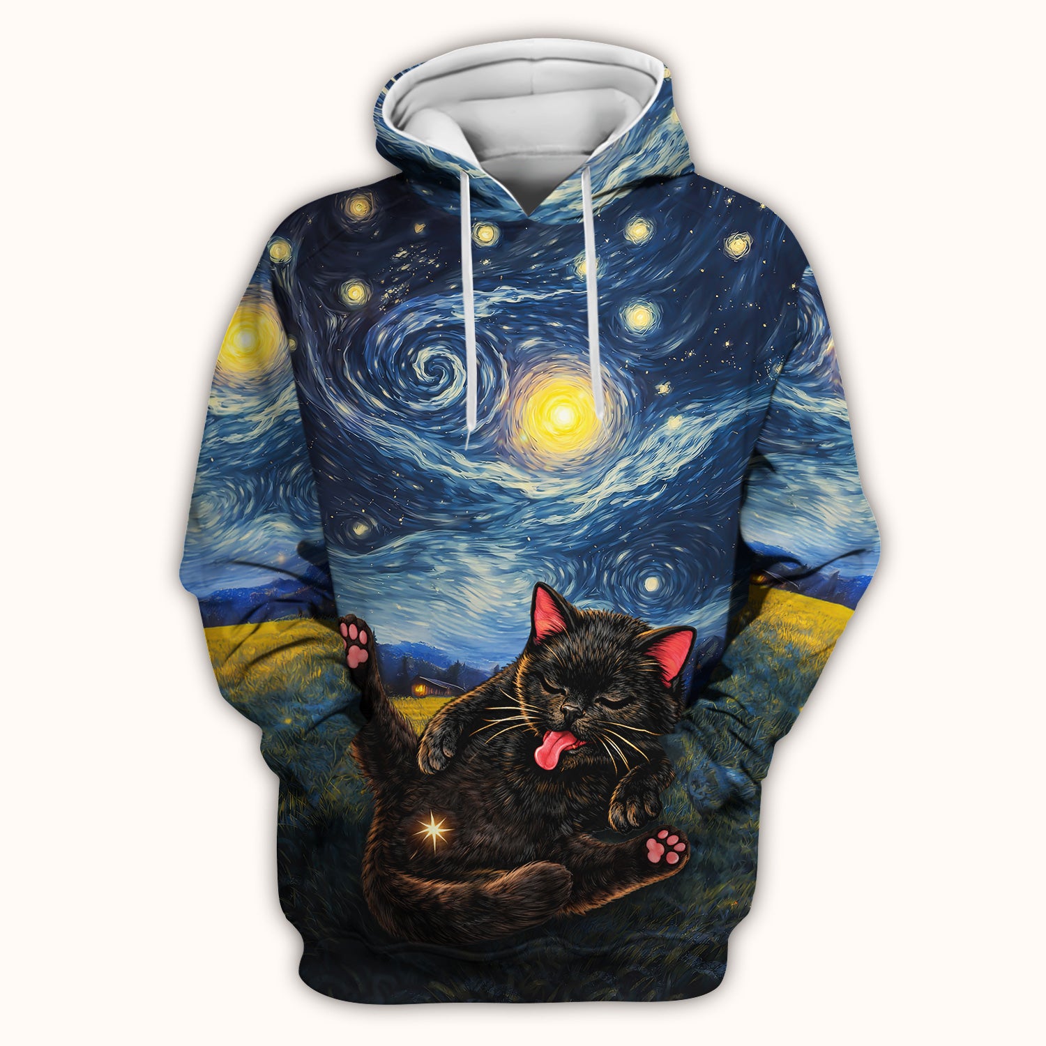 Funny Black Cat Cosmic Night Sky Pattern Scrub Top, Comfortable Scrubs for Nurses