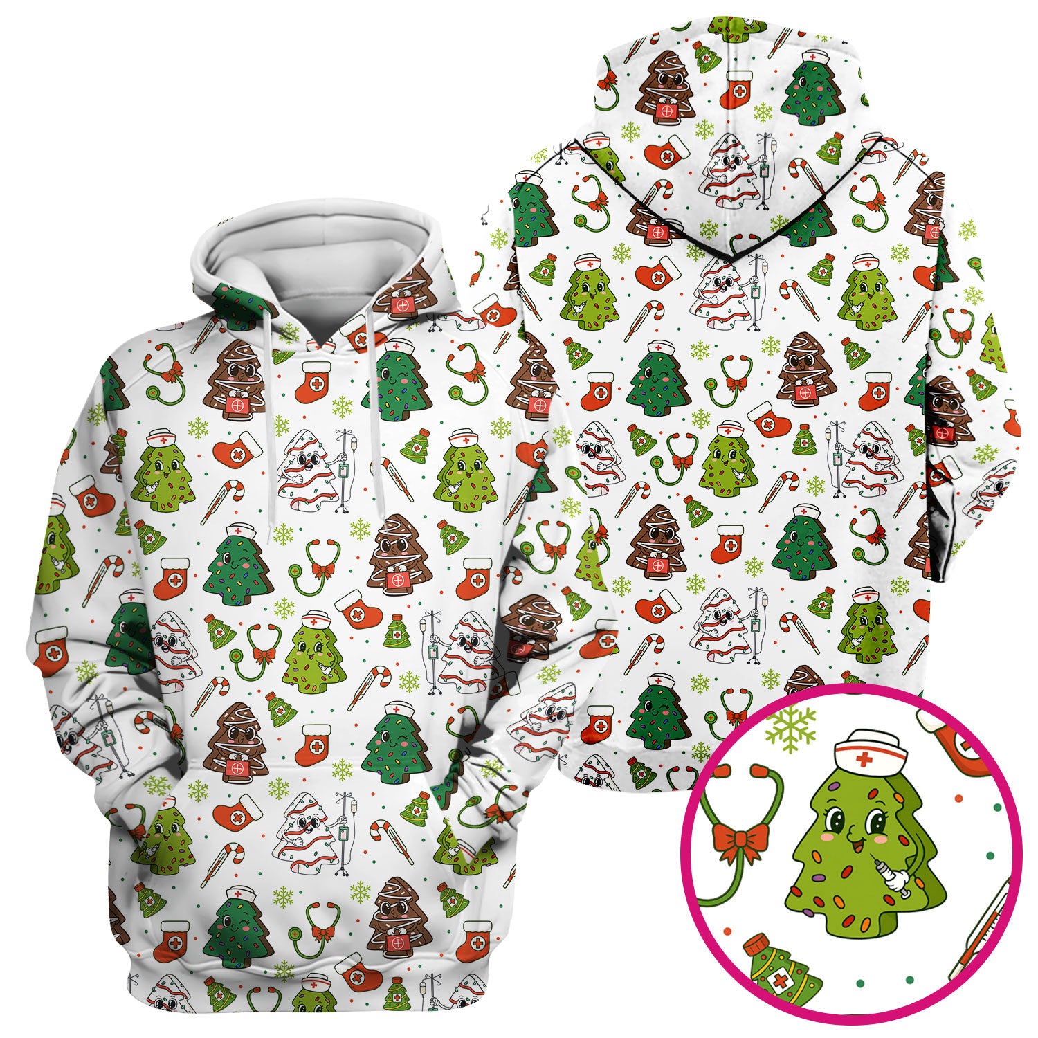 Funny Christmas Nurse Scrub Top - Adorable Tree Pattern Holiday Shirt - Cute Gift for Women RN LPN CNA