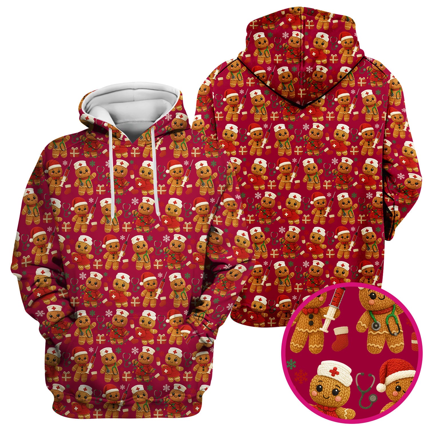 Christmas Scrub Tops for Women - Cute Gingerbread Nurse Pattern Medical Scrub Shirt - Festive Holiday Christmas Scrubs with Adorable Design