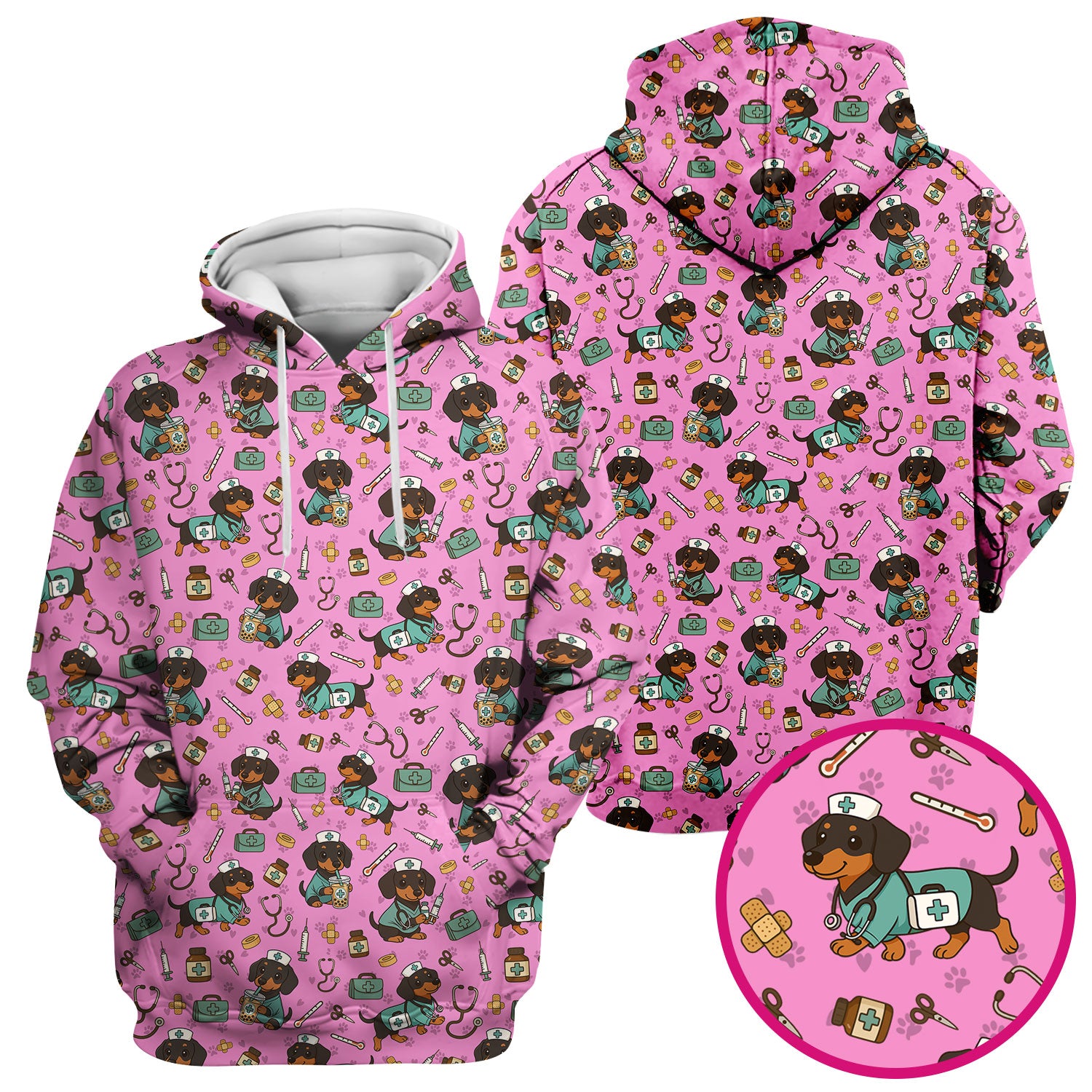 Funny Dachshund Nurse Scrubs - Cute Dog Print Medical Shirt - Holiday Nurse Scrub Top Gift for RN CNA Doctor, Women & Men