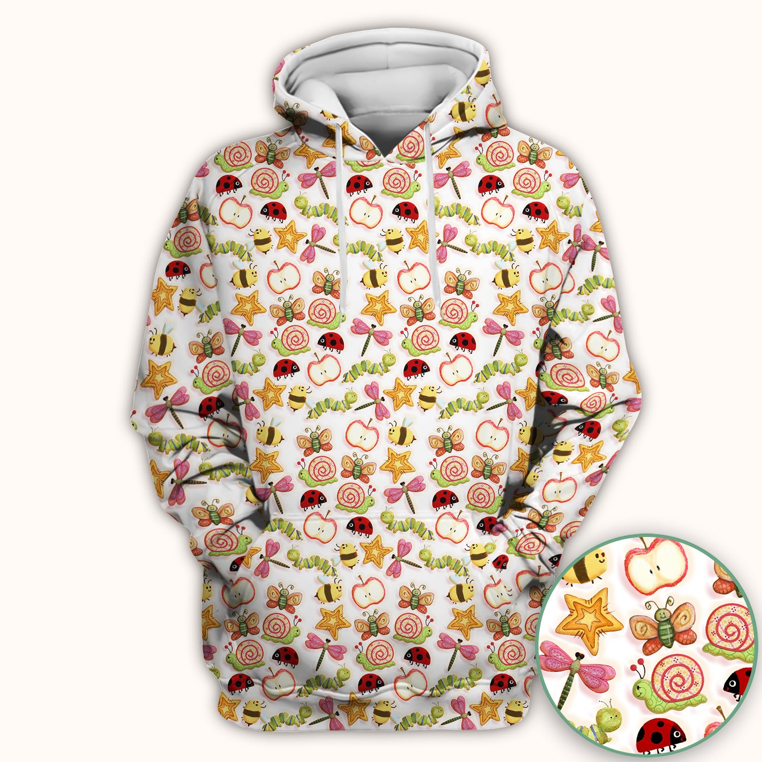 Cute Nurse Snail Ladybug Caterpillar Apple Garden Pattern Scrub Top, Breathable Fabrics Nursing Uniform