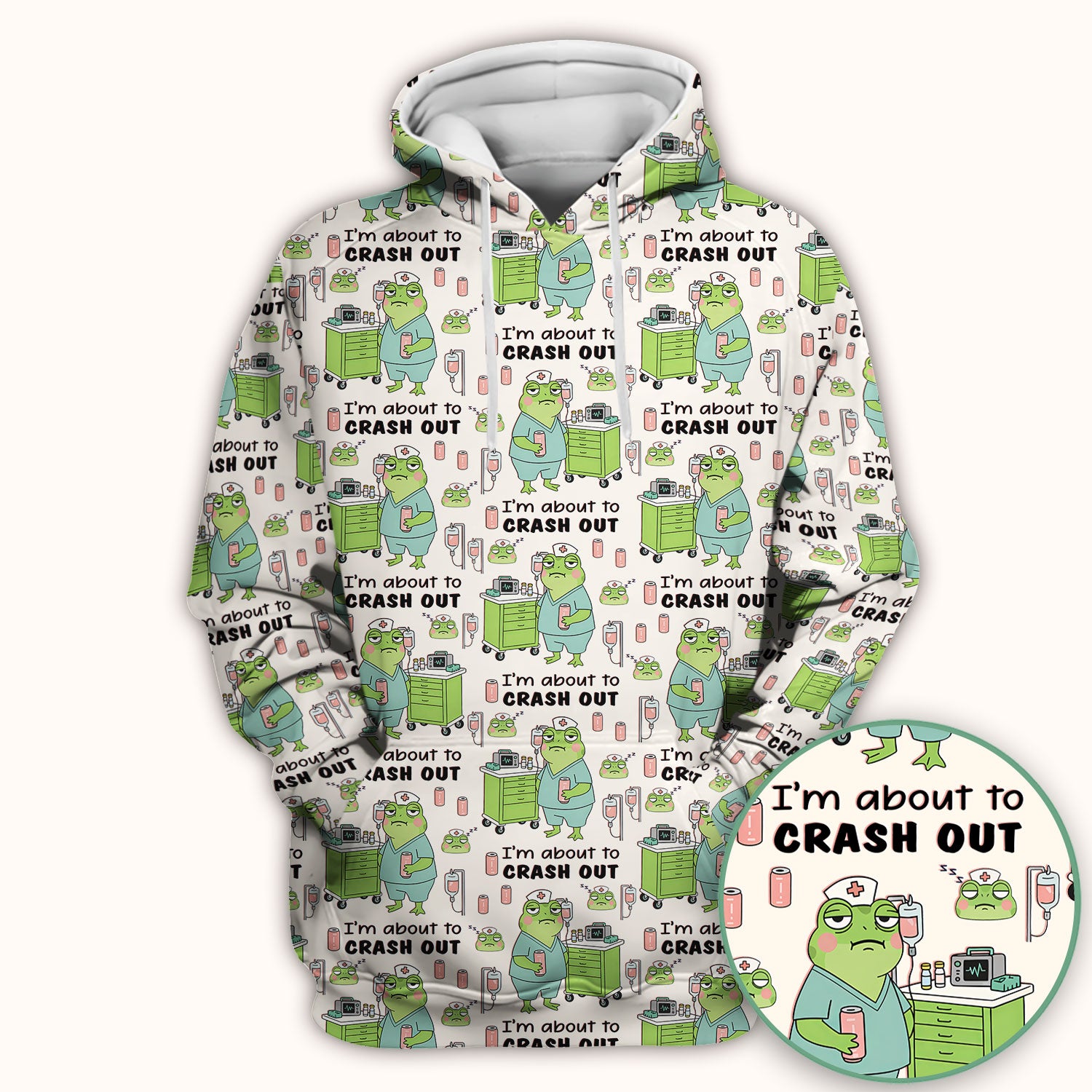 Funny Frog Pattern Nurse Scrub Top, I’m About to Crash Out Nurse Shirt, Breathable Fabrics Nursing Uniform