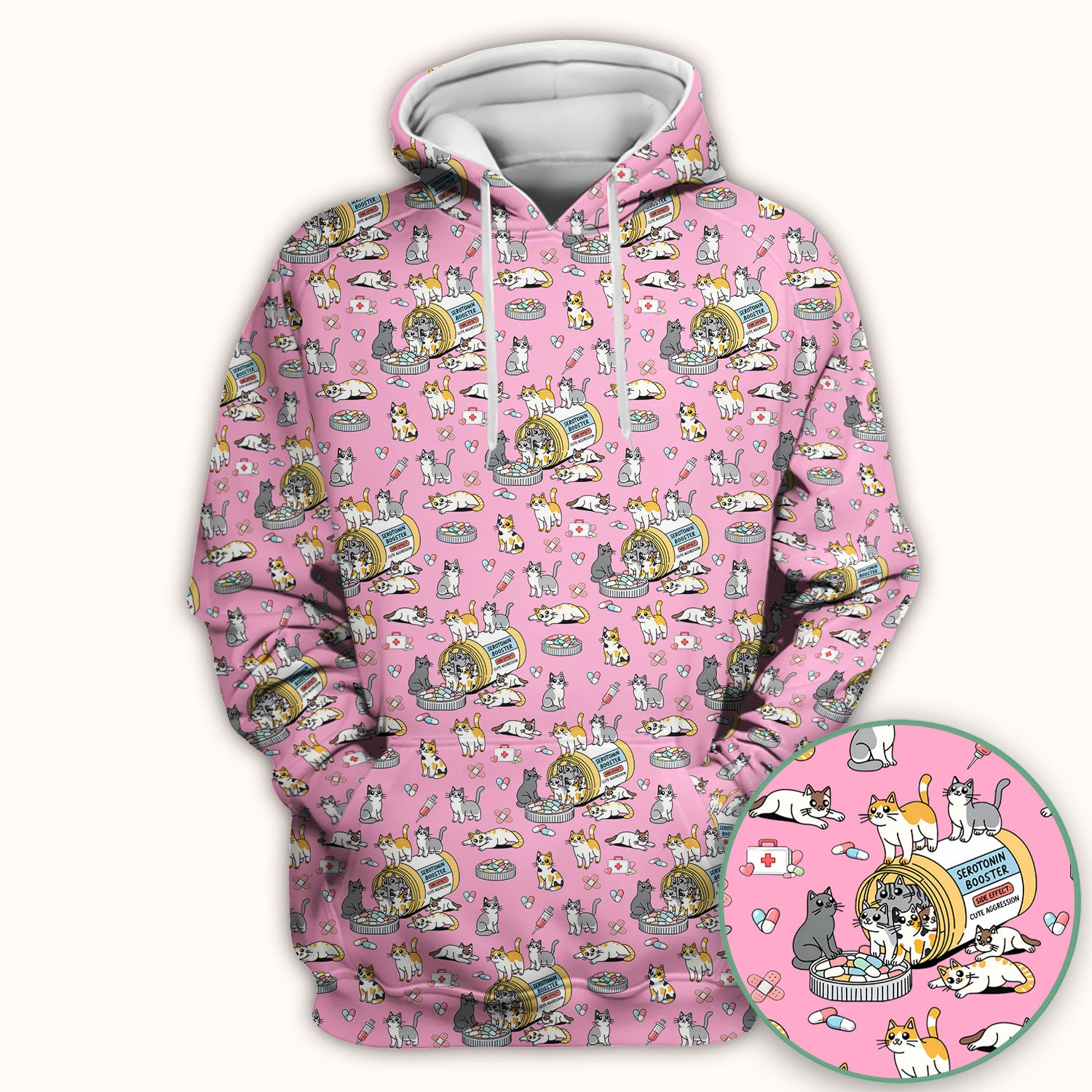 Cute Cat Serotonin Booster Pattern Scrub Top, Comfortable Scrubs for Nurses