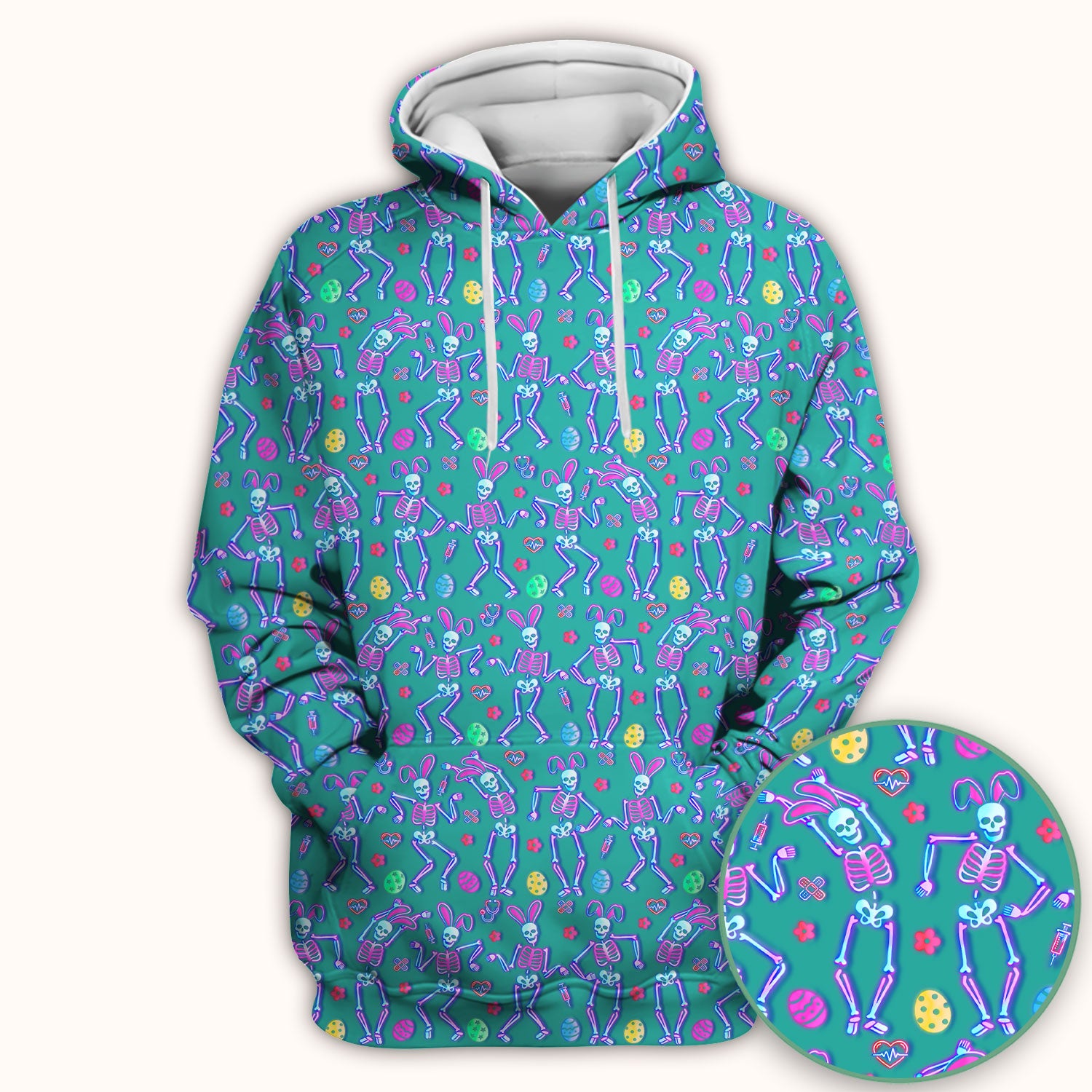Neon Easter Skeleton Pattern Scrub Top, Comfortable Scrubs for Nurses