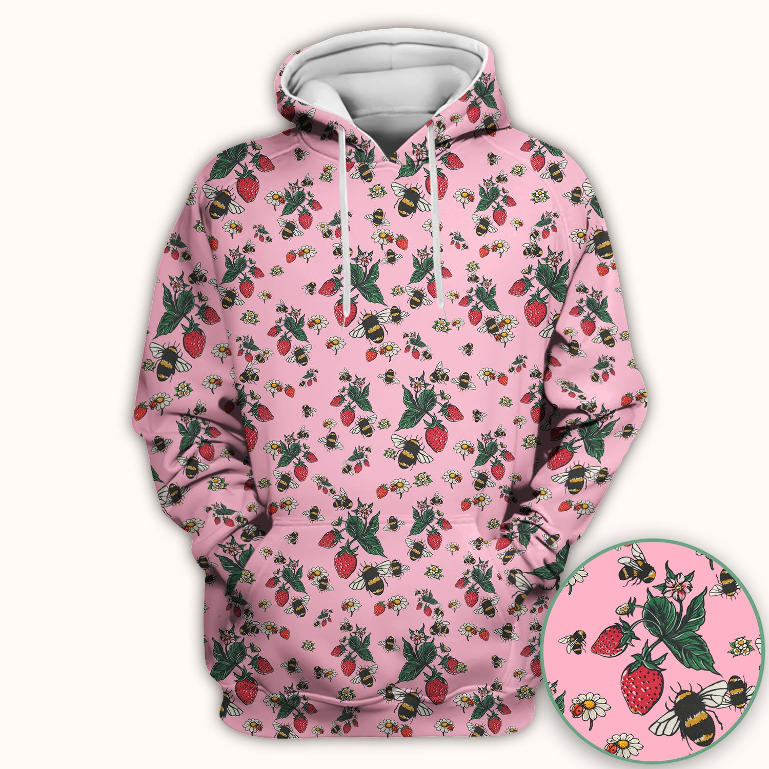 Cute Strawberry Bee Daisy Floral Pattern Scrub Top, Comfortable Scrubs for Nurses