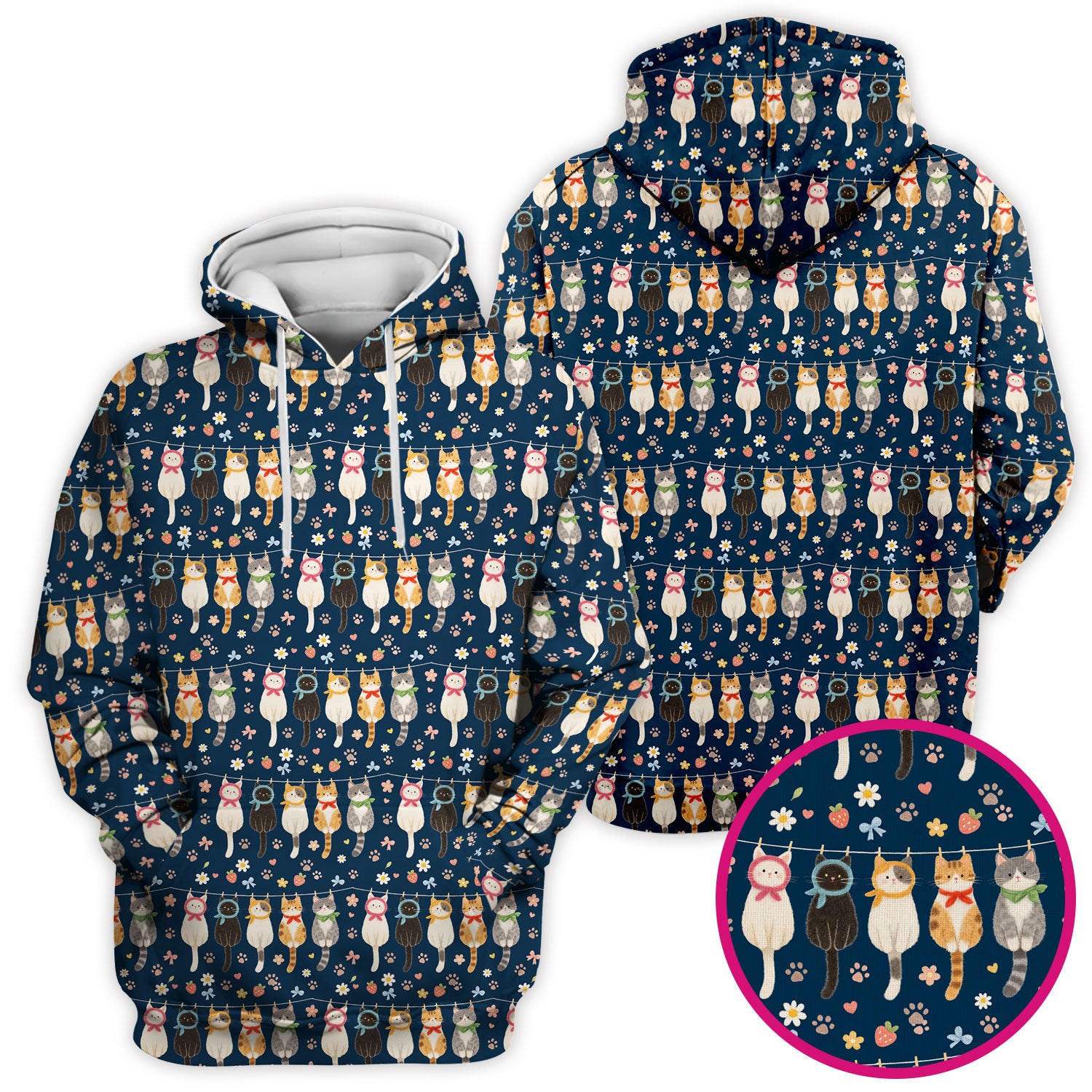 Cute Cat Clothesline Pattern Scrub Top, Comfortable Scrubs for Nurses