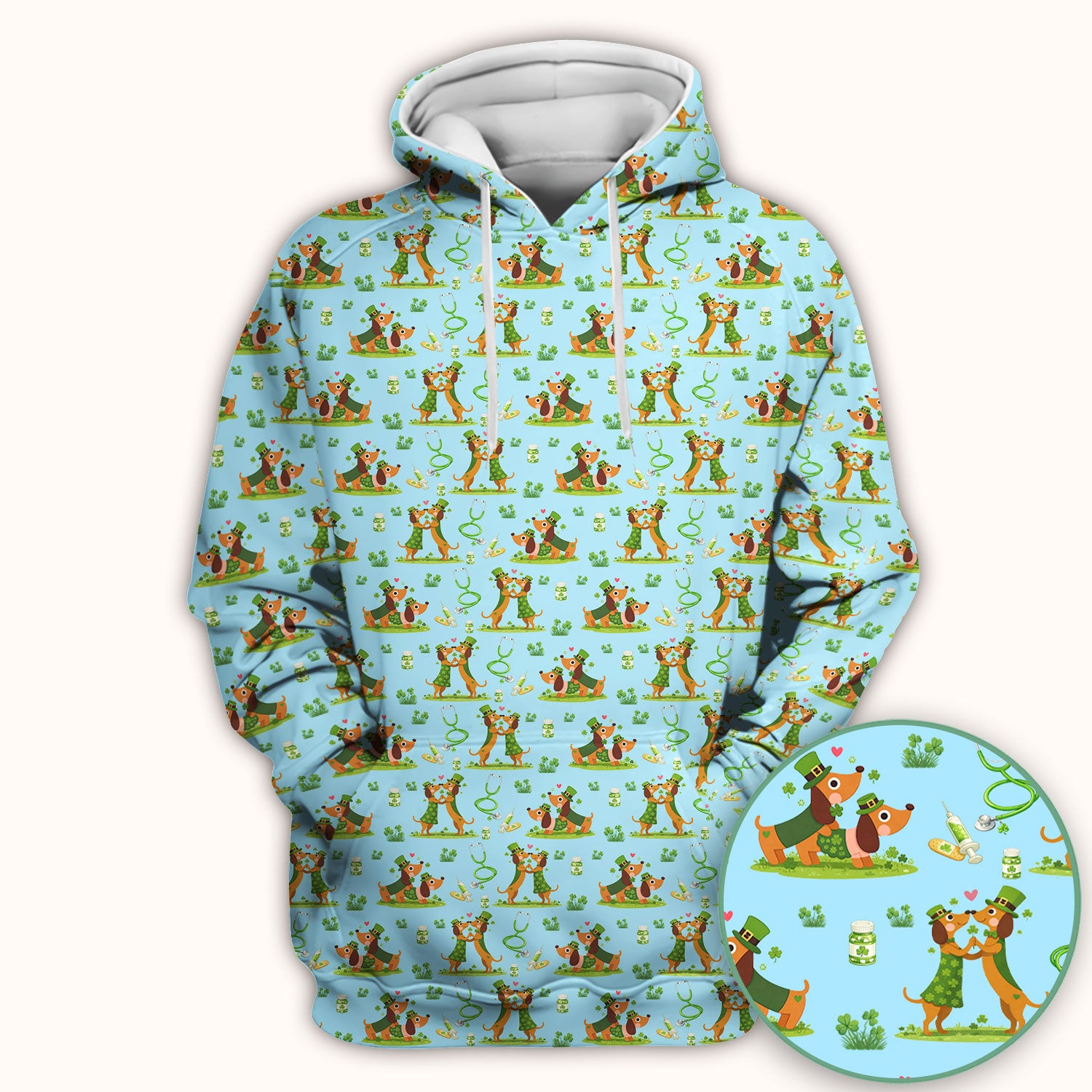 Valentine Cute Dachshund Nurse Shirt, Dog Heart Pattern, Comfortable Scrubs for Nurses