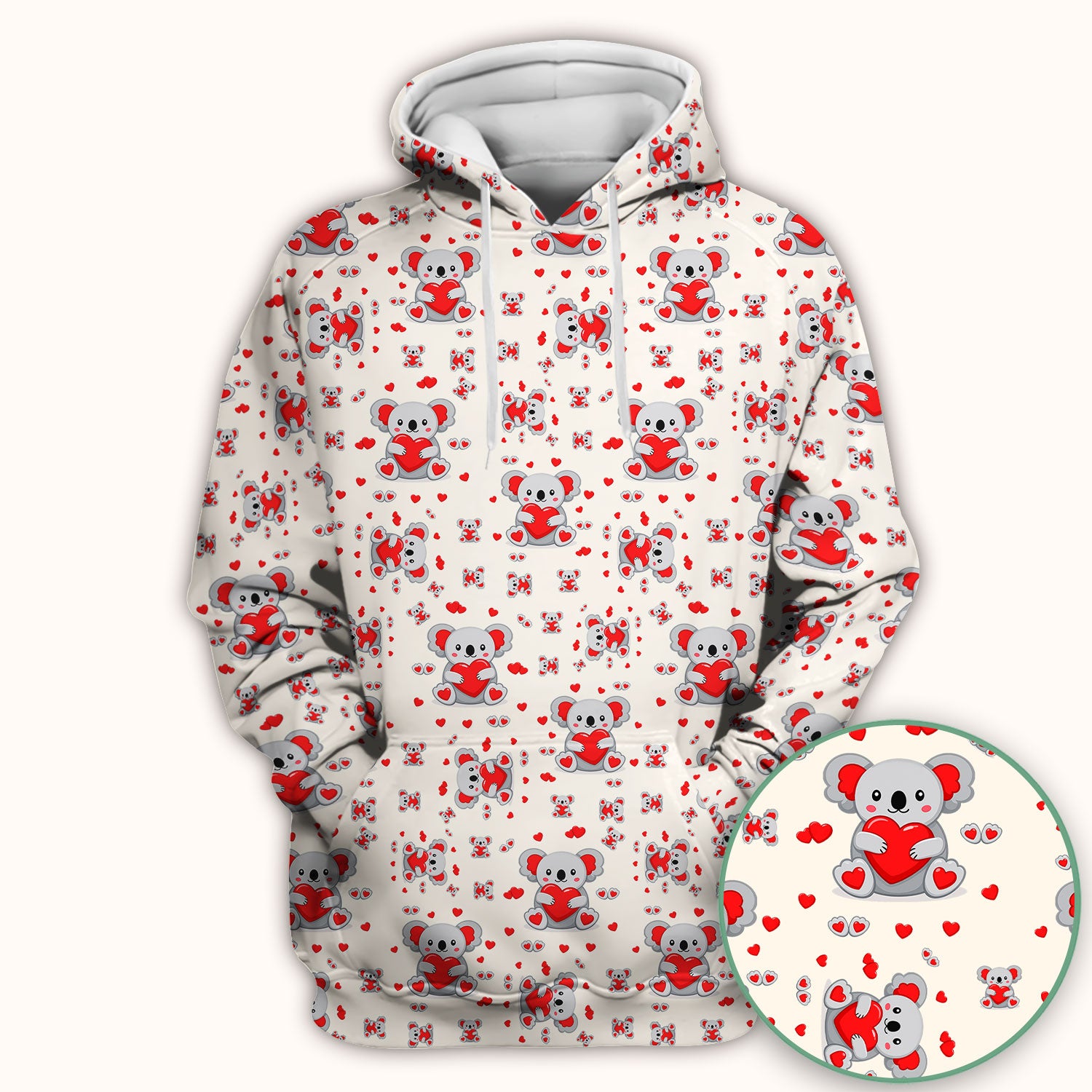 Valentine Cute Koala Heart Pattern Nurse Shirt, Comfortable Scrubs for Nurses