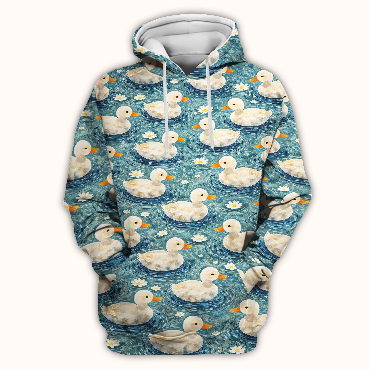 Charming Duck Pond Scrub Top, Peaceful Waterfowl Print Nursing Uniform, Breathable Medical Scrubs