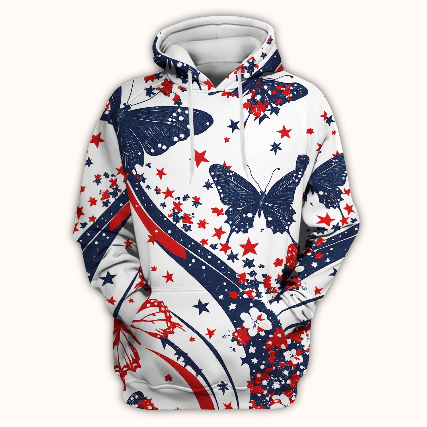 Patriotic Butterfly with Red White Blue Stars Scrub Top, Comfortable Scrubs for Nurses