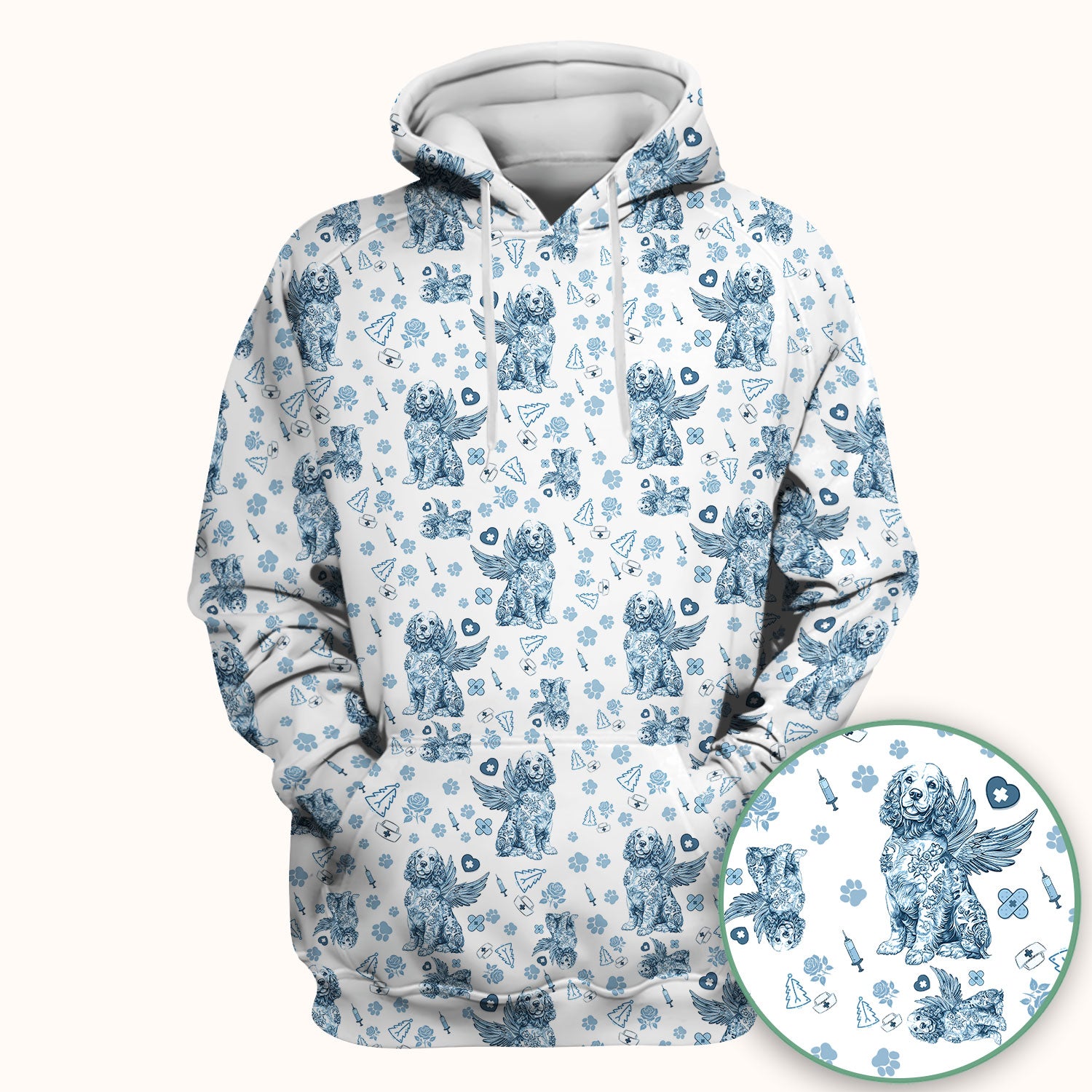Toile De Jouy Scrubs for Nurses - Angel Puppy Medical Uniform - Floral Dog in Heaven Gift for Women, Vet Techs, RN CNA LPN