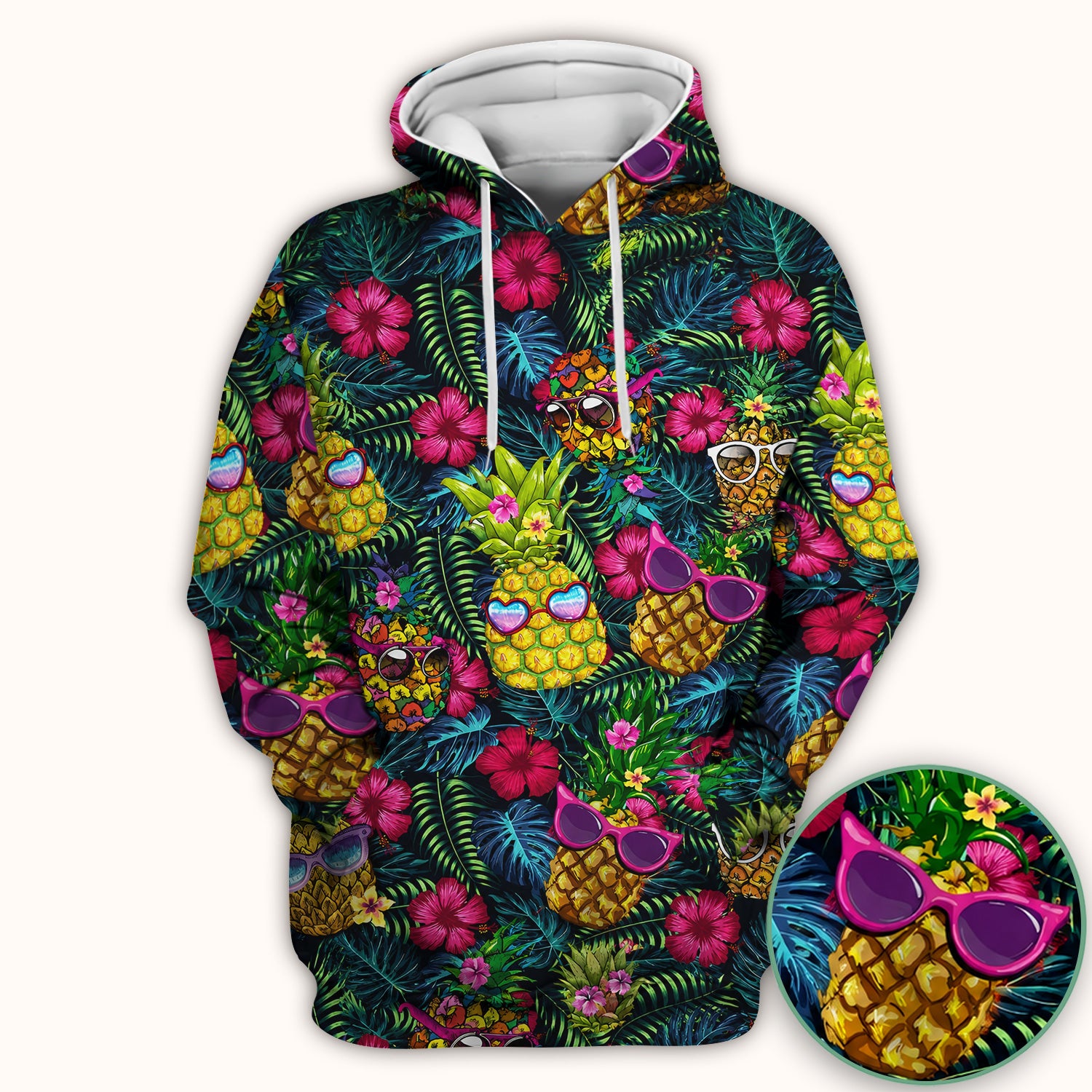 Cute Tropical Pineapple Sunglasses Pattern Scrub Top, Comfortable Scrubs for Nurses