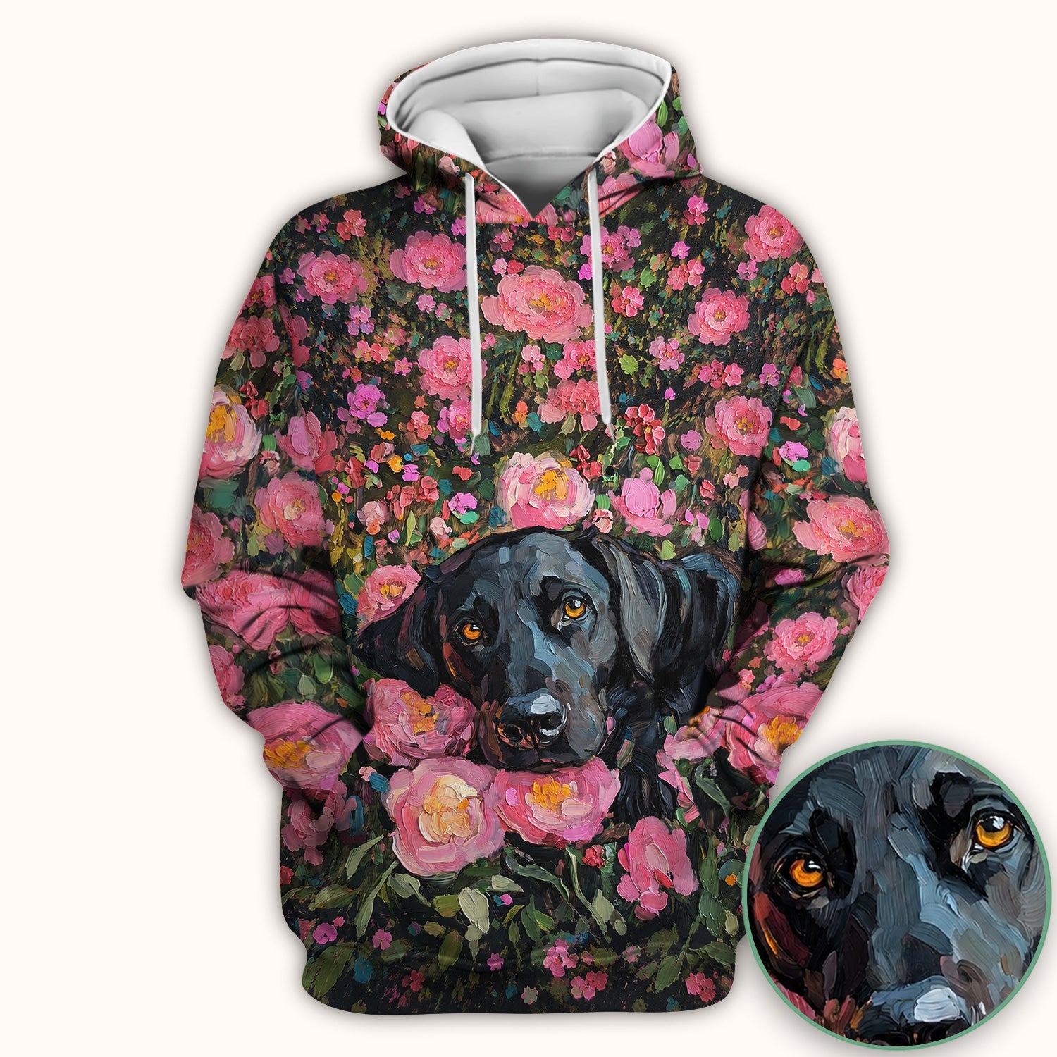 Painterly Floral Black Dog Pattern, Pet Lover Medical Scrub Top, Comfortable Scrubs for Nurses