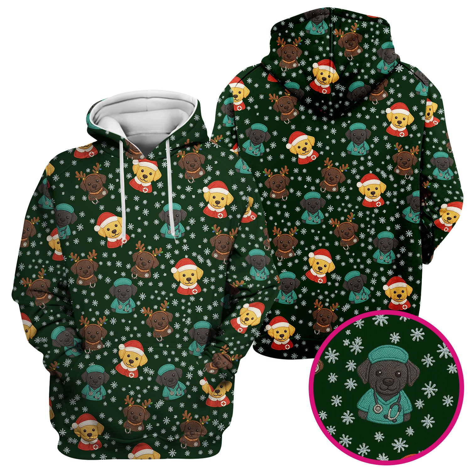 Christmas Dog Pattern Scrub Top, Cute Puppy Nurse Scrub Shirt, Holiday Nursing Uniform