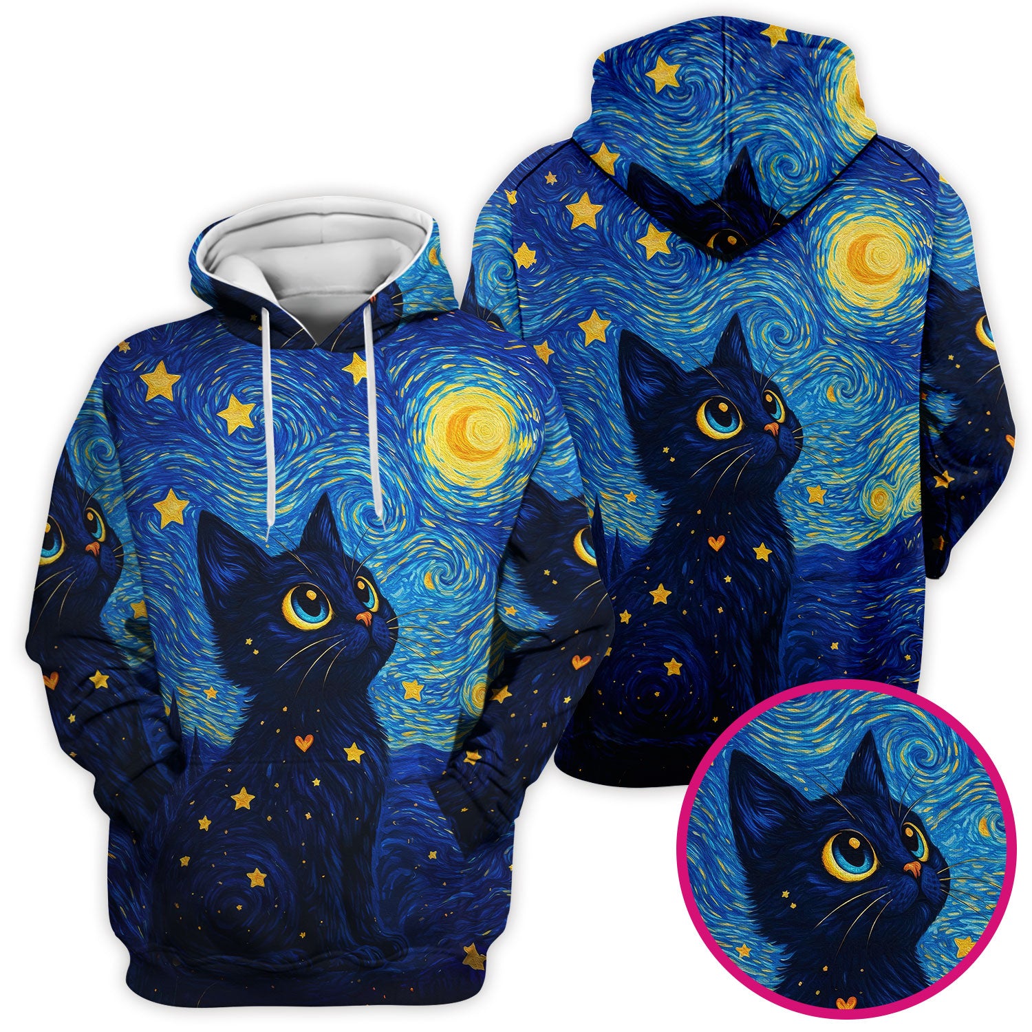 Black Cat Starry Night Pattern Scrub Top, Comfortable Scrubs for Nurses