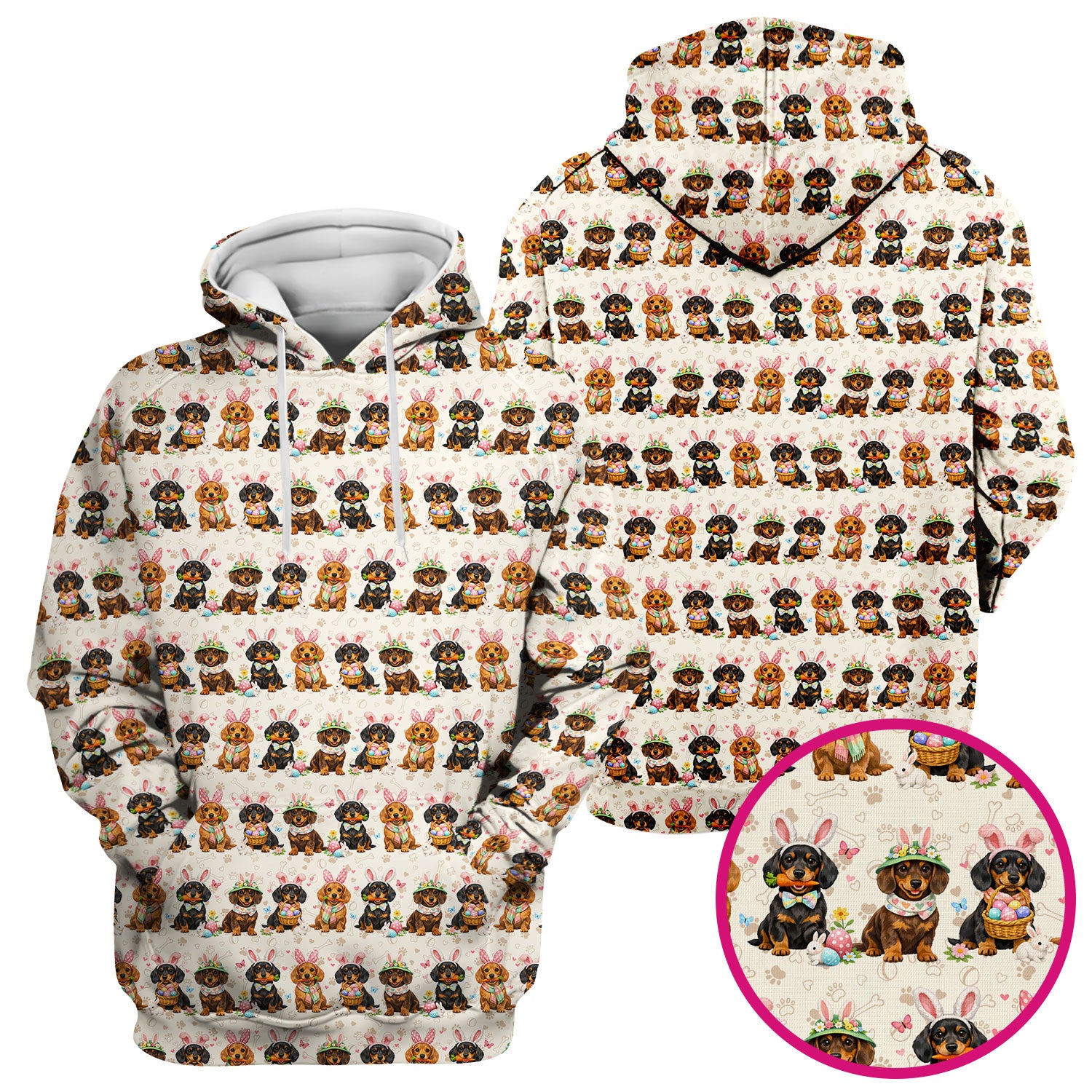 Cute Easter Dachshund Dog Bunny Print Scrub Top, Breathable Fabrics Nursing Uniform