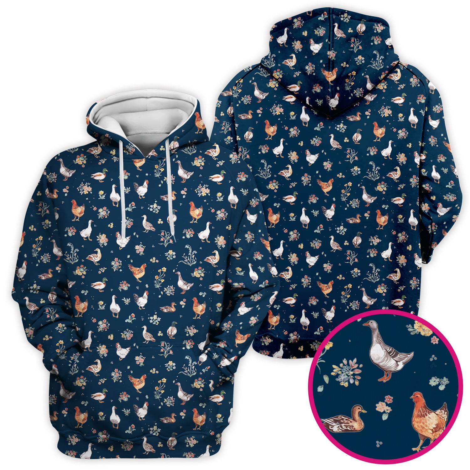 Farm Chicken Duck Floral Pattern Scrubs Top, Comfortable Scrubs for Nurses