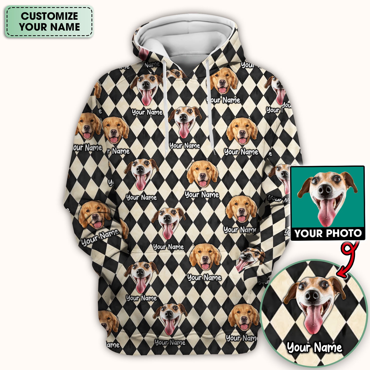 Personalized Pet Portrait Argyle Scrub Top, Comfortable Scrubs for Nurses