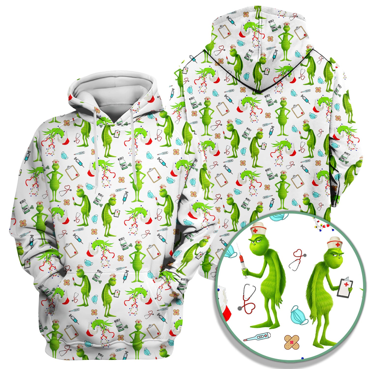 Custom Grinch Nurse Scrub Top - Funny Christmas Scrub Shirt Multi Color - Cute Holiday Nursing Workwear with Pockets