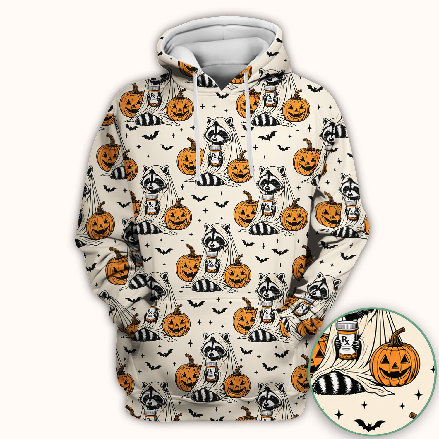 Halloween Raccoon with Pumpkin Bat Print Scrub Top, Comfortable Scrubs for Nurses