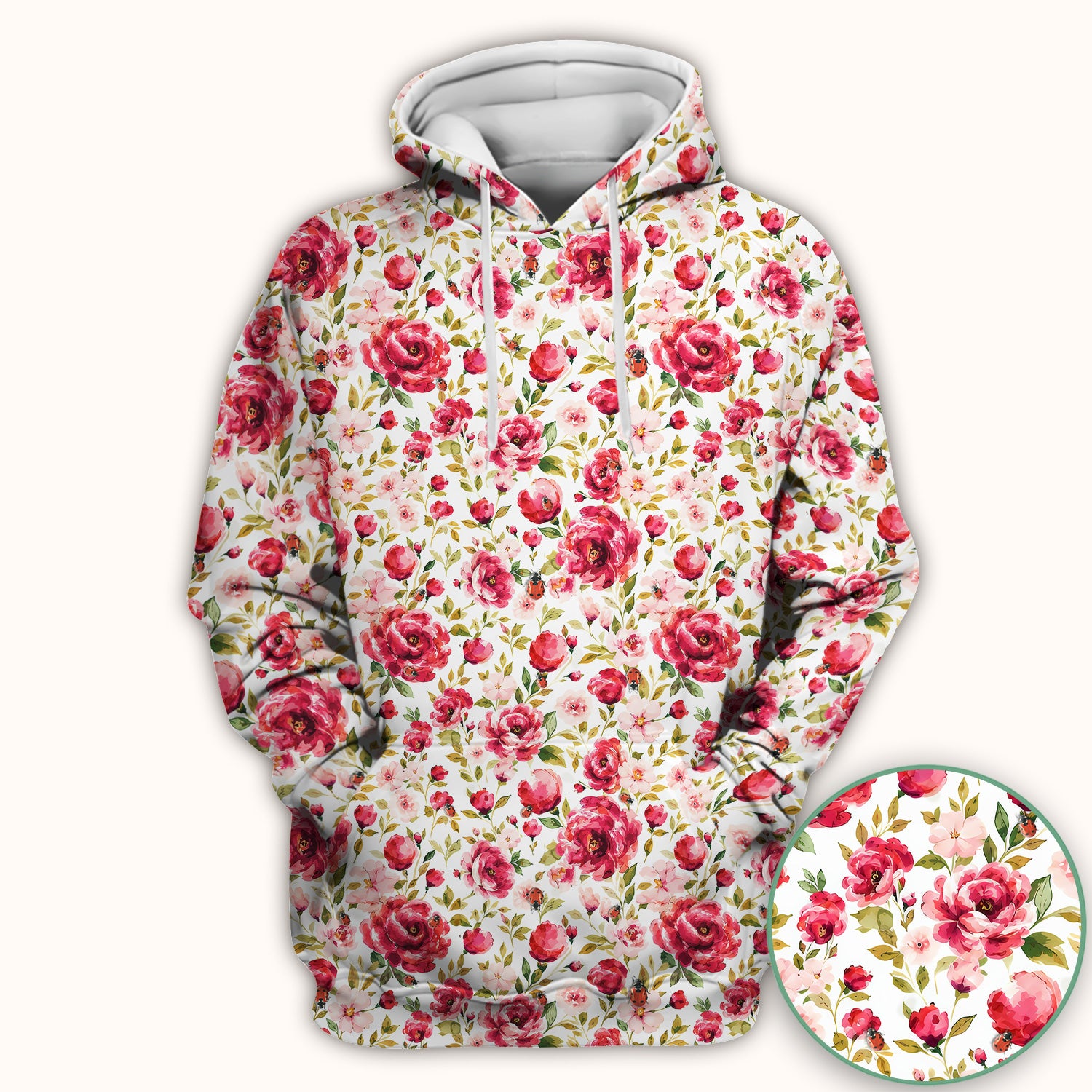 Pink Rose Ladybug Garden Pattern Scrub Top, Comfortable Scrubs for Nurses