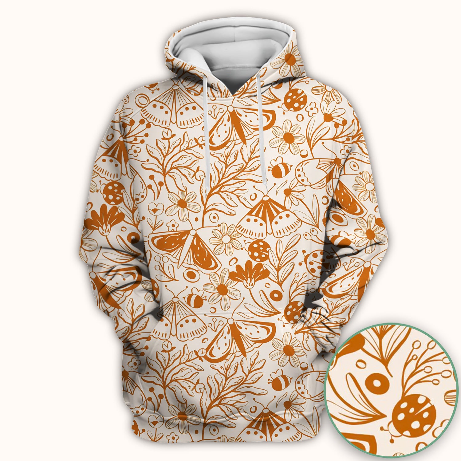 Butterfly Ladybug Floral Garden Pattern Scrub Top, Comfortable Scrubs for Nurses
